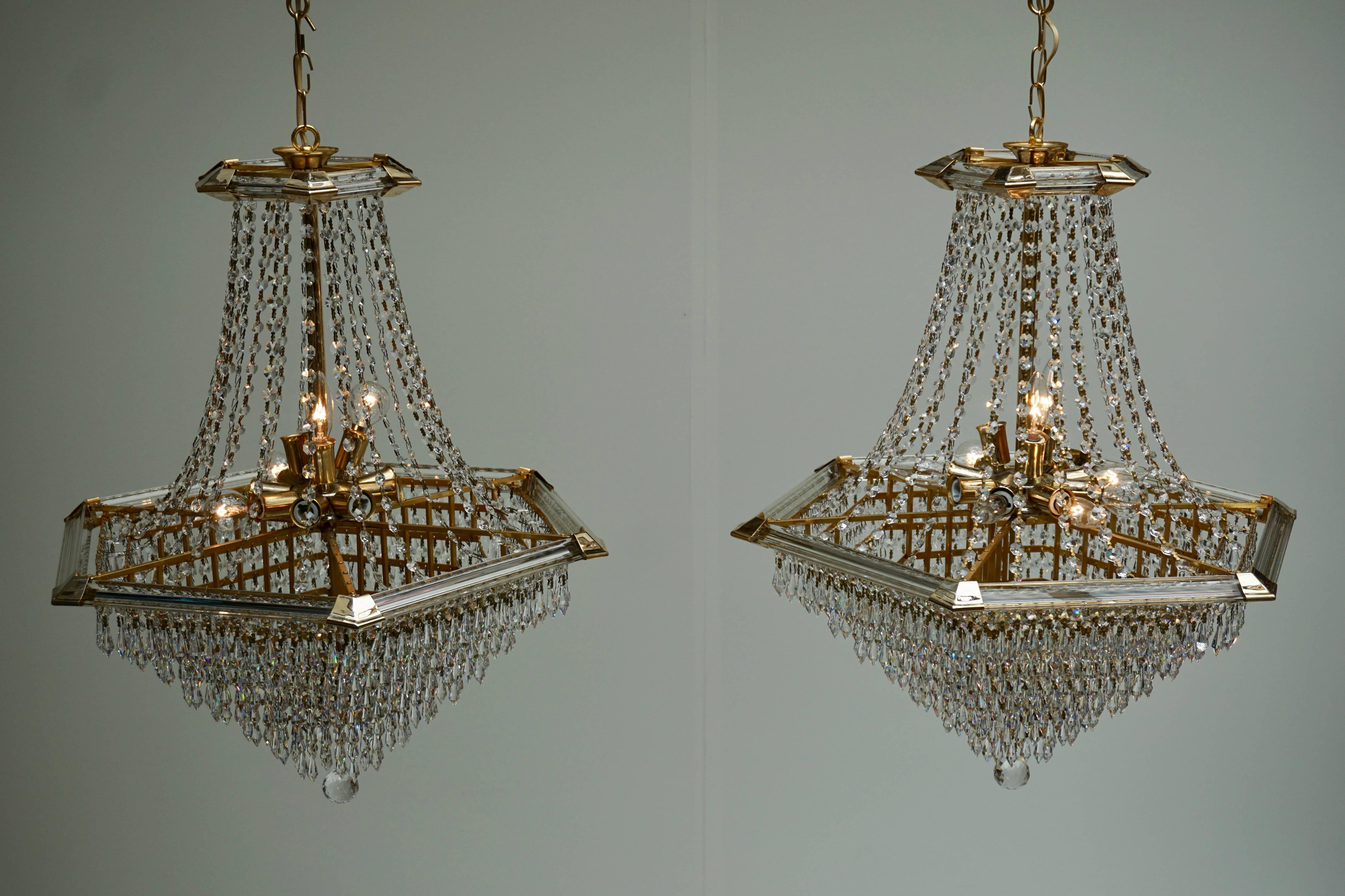 Two Bakalowits Chandeliers, Crystal Glass and Gilt Brass, Austria, 1960s 3