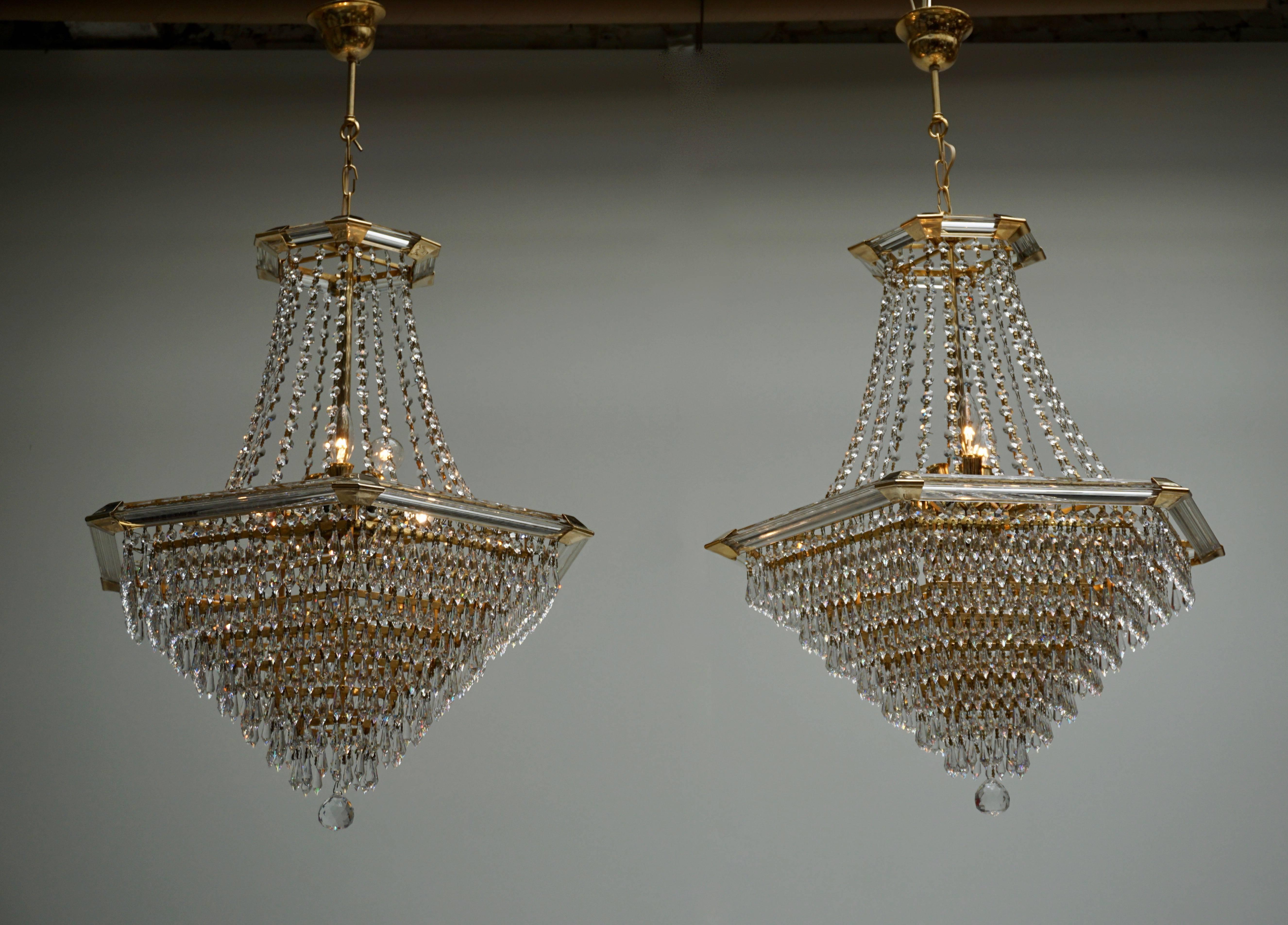 Two Bakalowits Chandeliers, Crystal Glass and Gilt Brass, Austria, 1960s 4