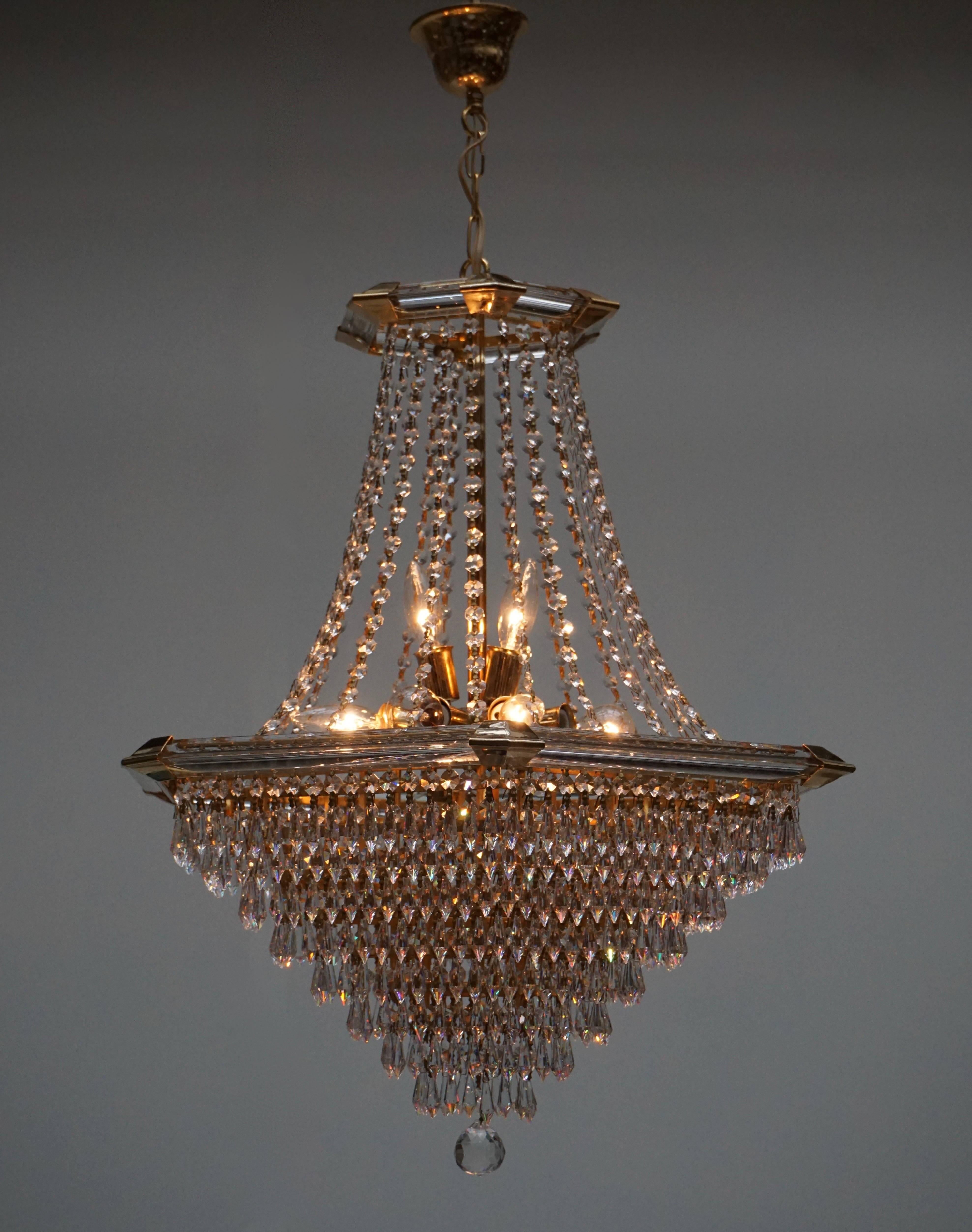 Mid-Century Modern Two Bakalowits Chandeliers, Crystal Glass and Gilt Brass, Austria, 1960s