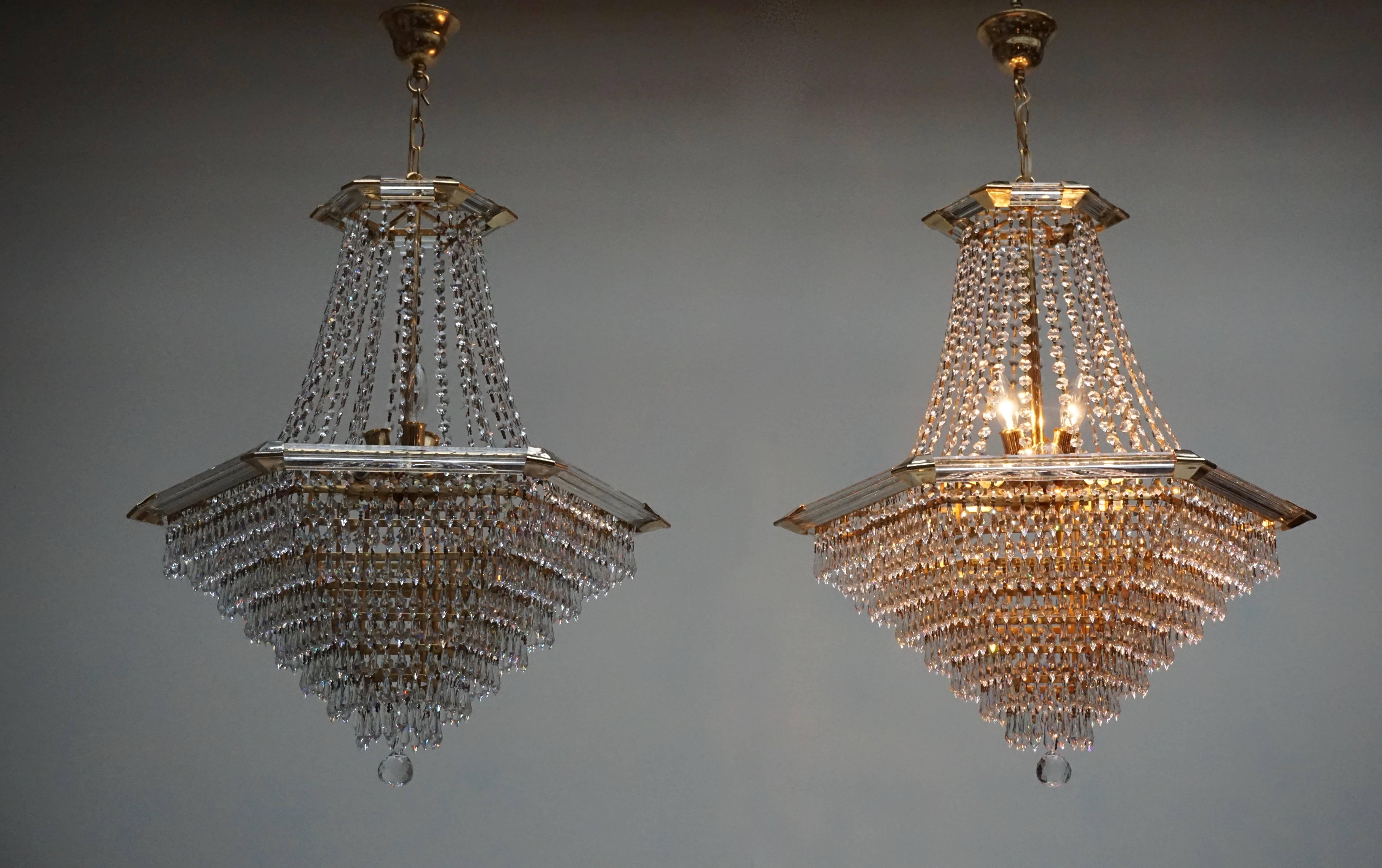 Two Bakalowits Chandeliers, Crystal Glass and Gilt Brass, Austria, 1960s 1