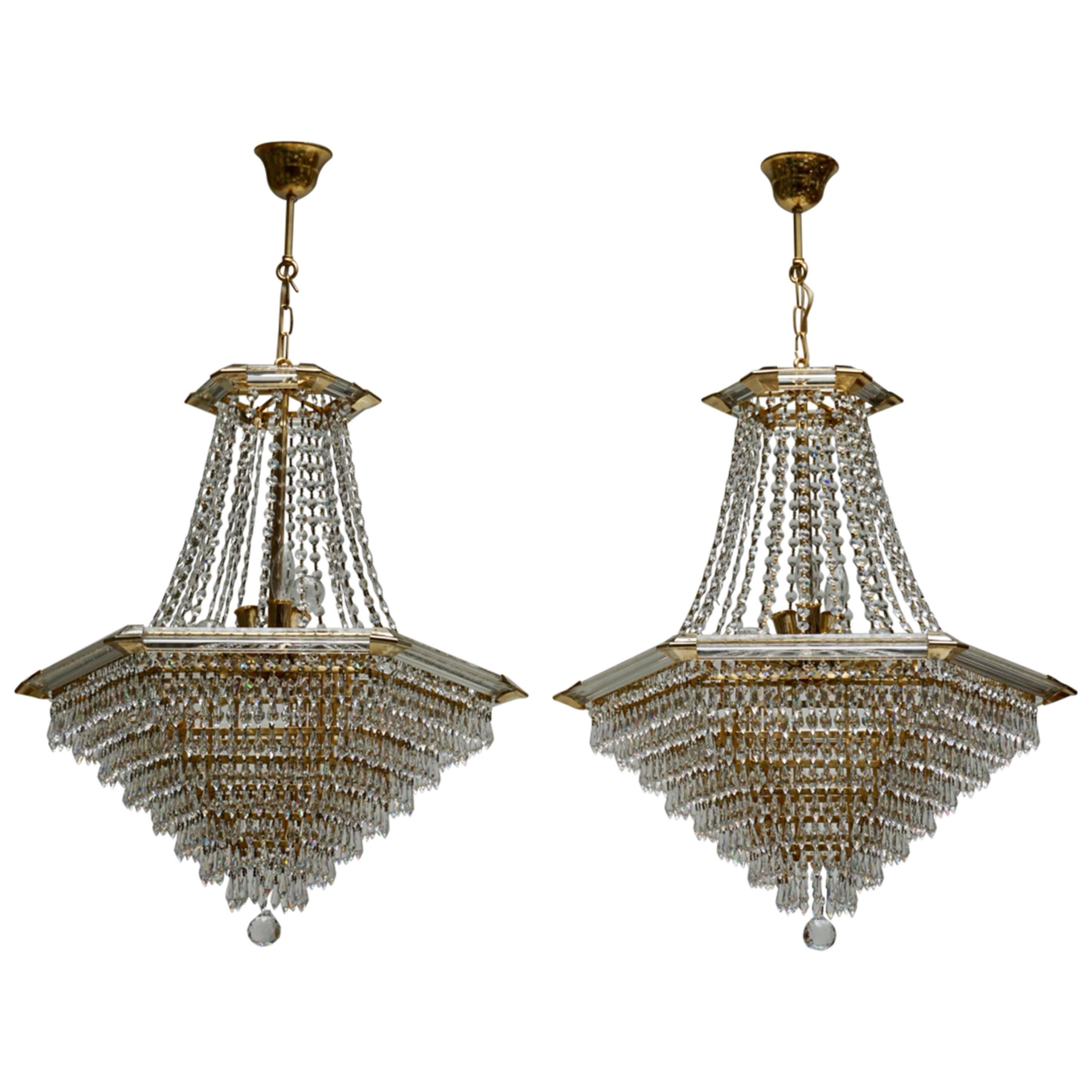 Two Bakalowits Chandeliers, Crystal Glass and Gilt Brass, Austria, 1960s