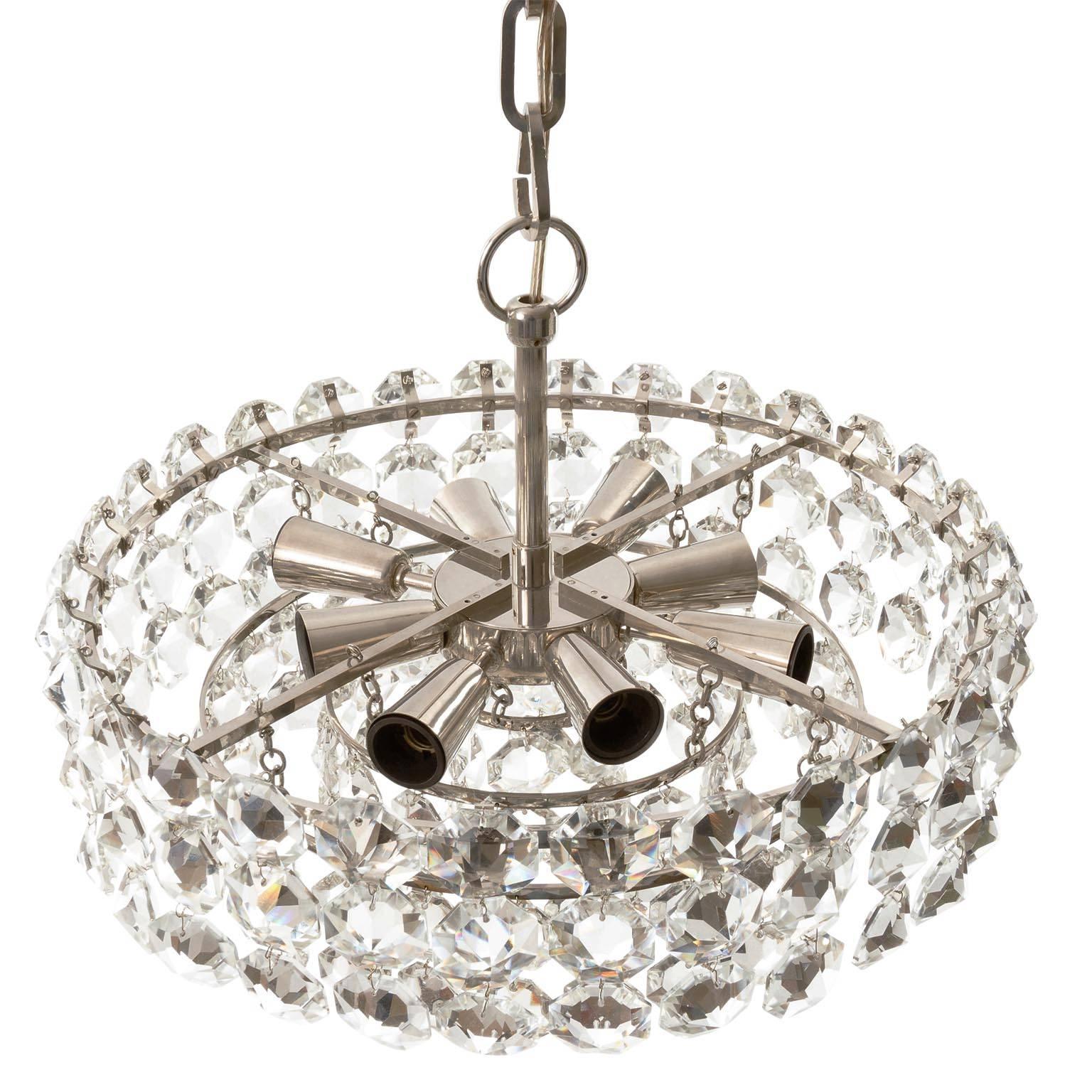 One of Two Bakalowits Chandeliers Pendant Lights, Nickel Glass, 1960s For Sale 4