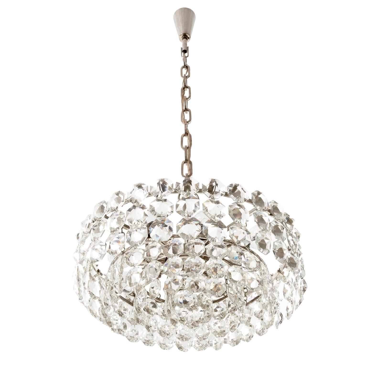 Austrian One of Two Bakalowits Chandeliers Pendant Lights, Nickel Glass, 1960s For Sale