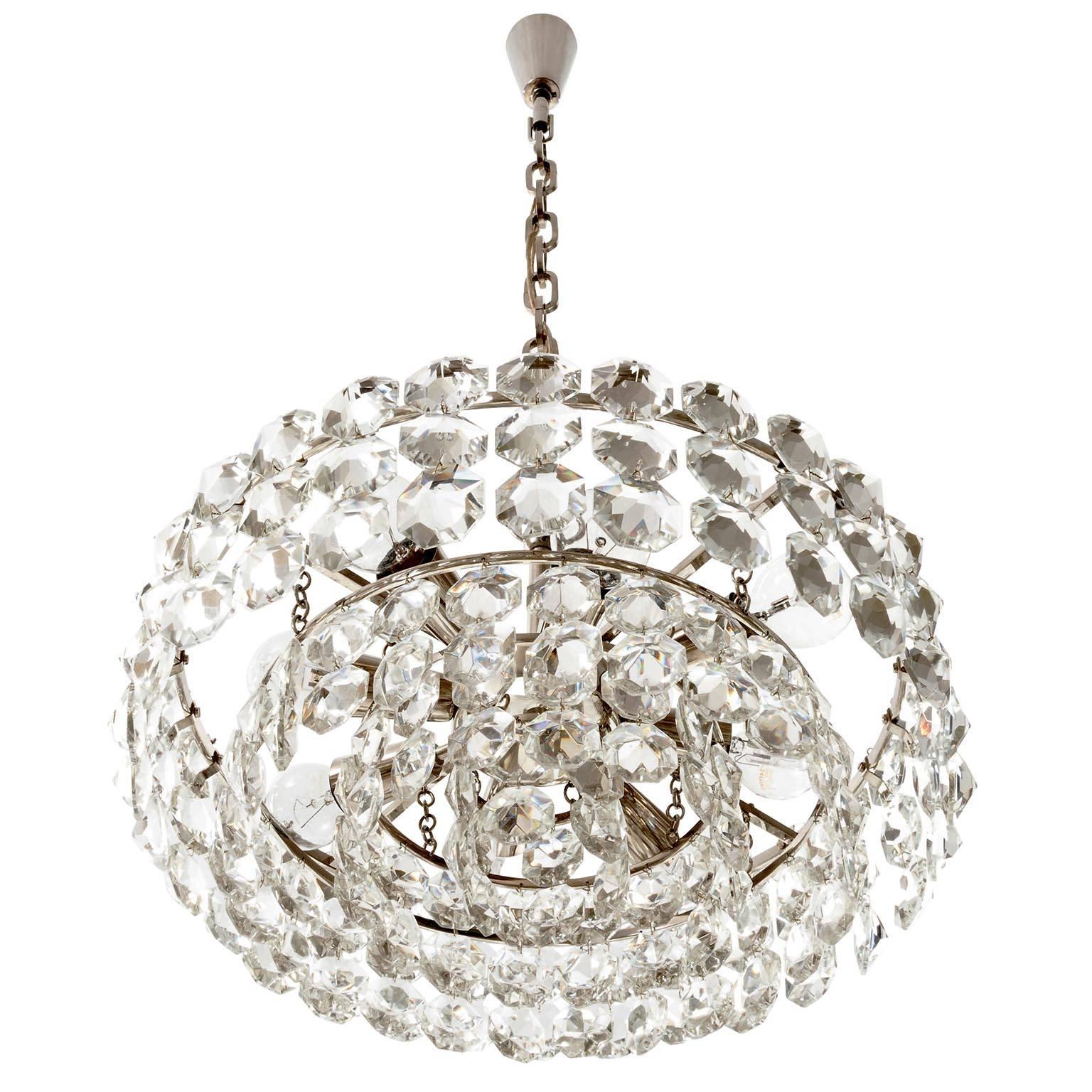 One of Two Bakalowits Chandeliers Pendant Lights, Nickel Glass, 1960s In Excellent Condition For Sale In Hausmannstätten, AT