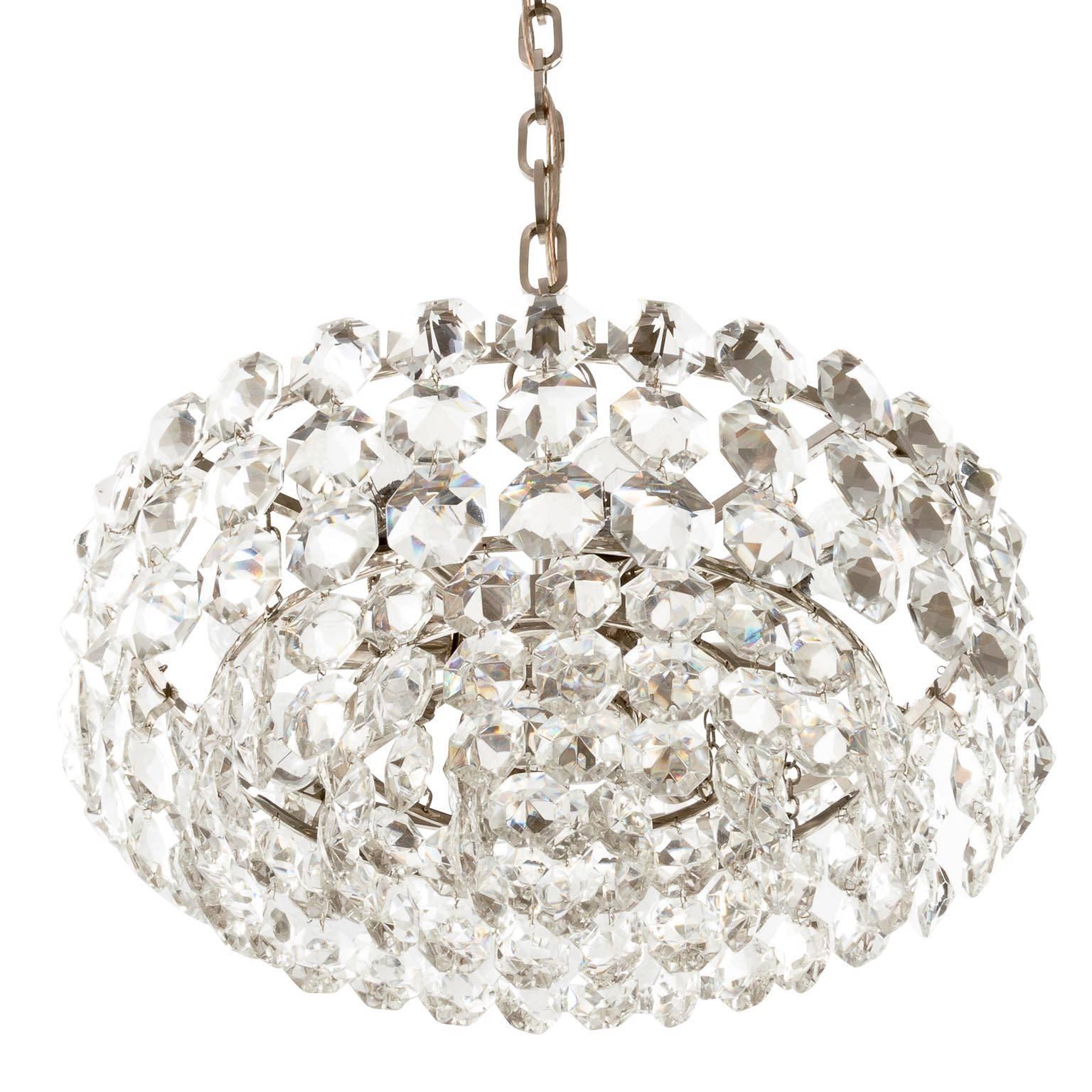 One of Two Bakalowits Chandeliers Pendant Lights, Nickel Glass, 1960s For Sale 1