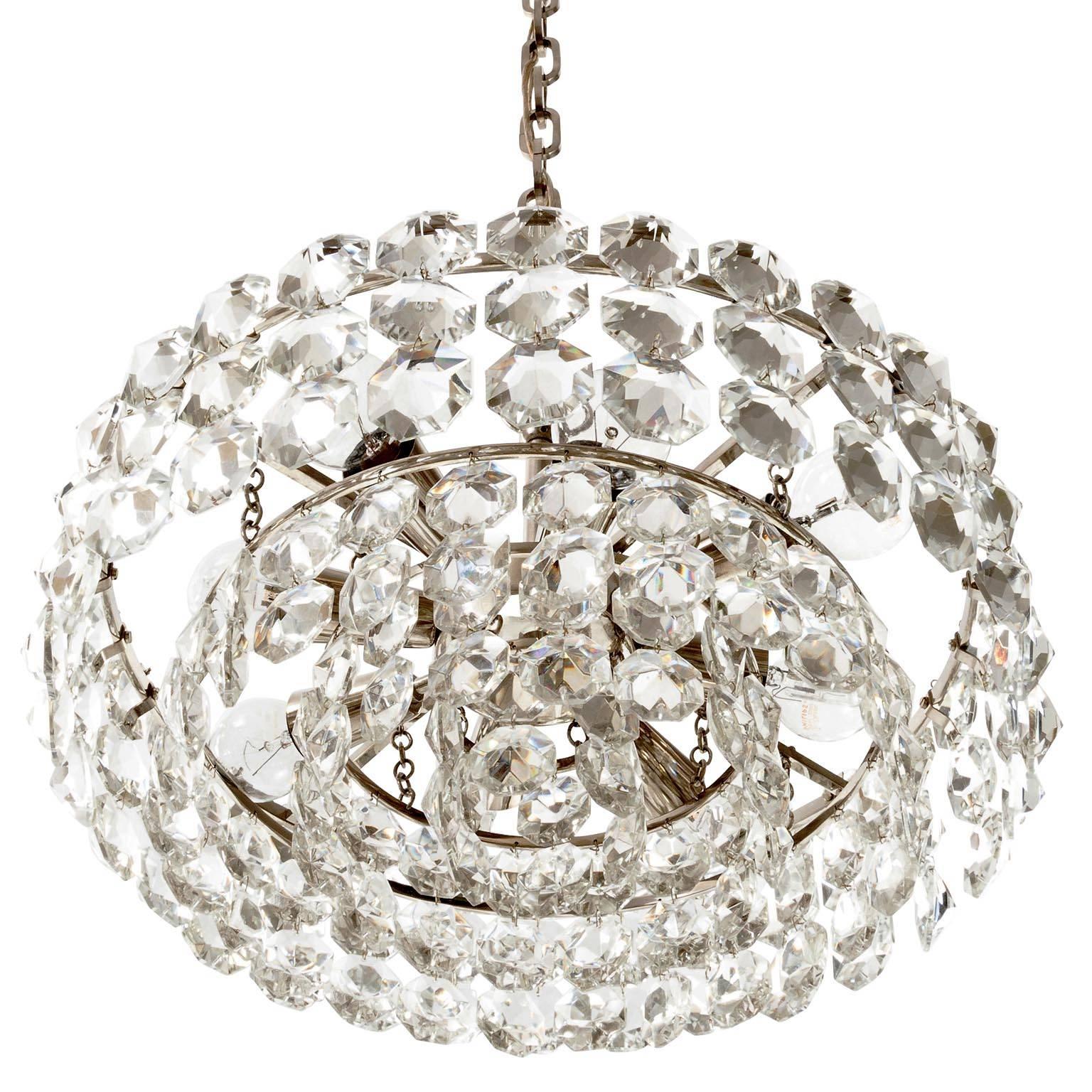 One of Two Bakalowits Chandeliers Pendant Lights, Nickel Glass, 1960s For Sale 2