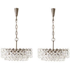 One of Two Bakalowits Chandeliers Pendant Lights, Nickel Glass, 1960s