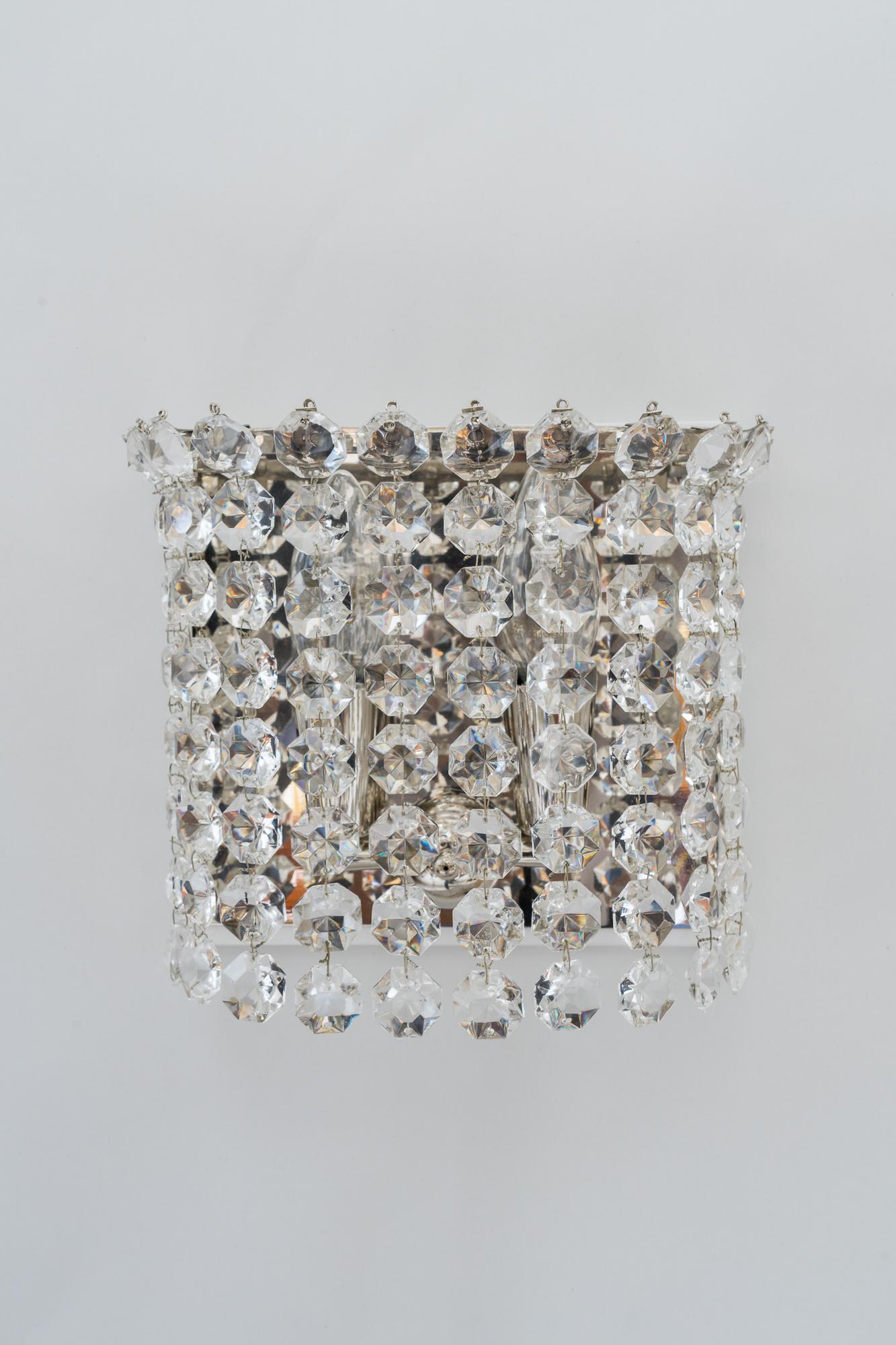 Mid-Century Modern Two Bakalowits Crystal Wall Lamps, Vienna, circa 1960s For Sale
