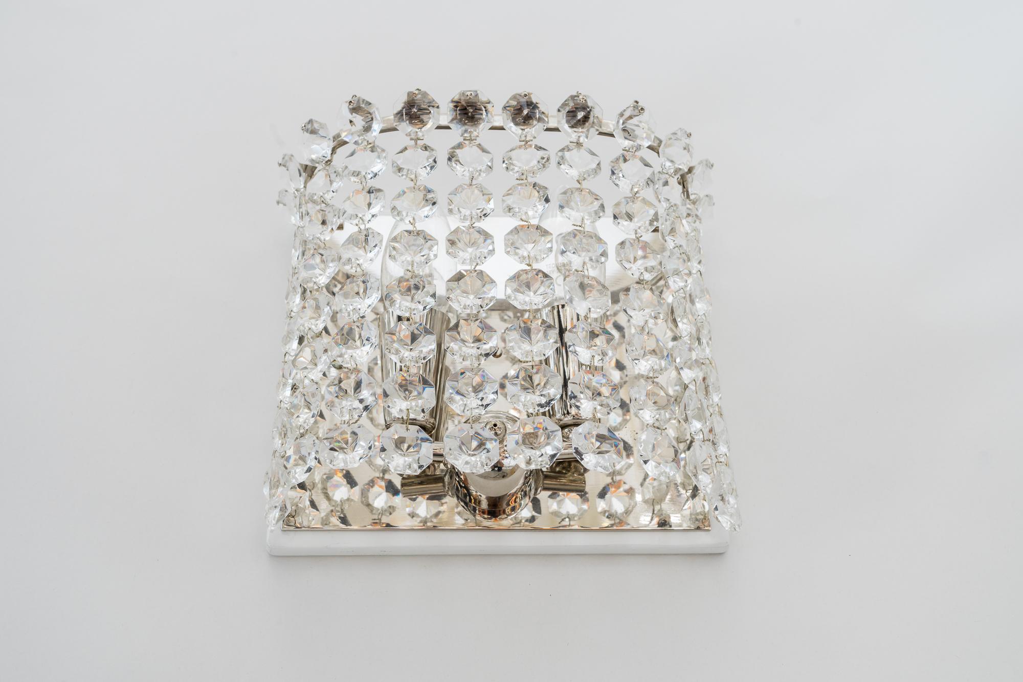 Mid-20th Century Two Bakalowits Crystal Wall Lamps, Vienna, circa 1960s For Sale