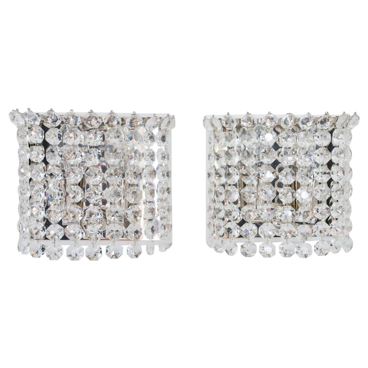 Two Bakalowits Crystal Wall Lamps, Vienna, circa 1960s For Sale