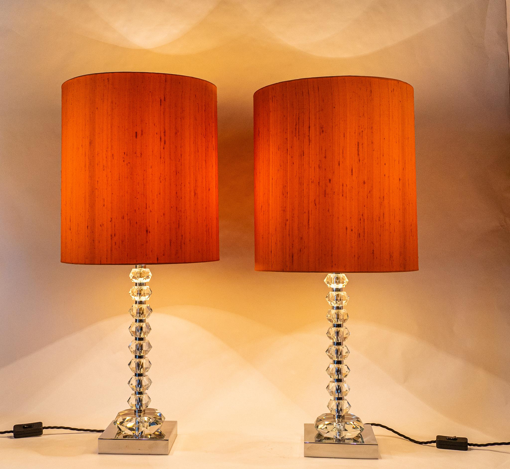 Two Bakalowits Table Lamps with Huge Faceted Diamond Crystals, Austria, 1970s For Sale 8