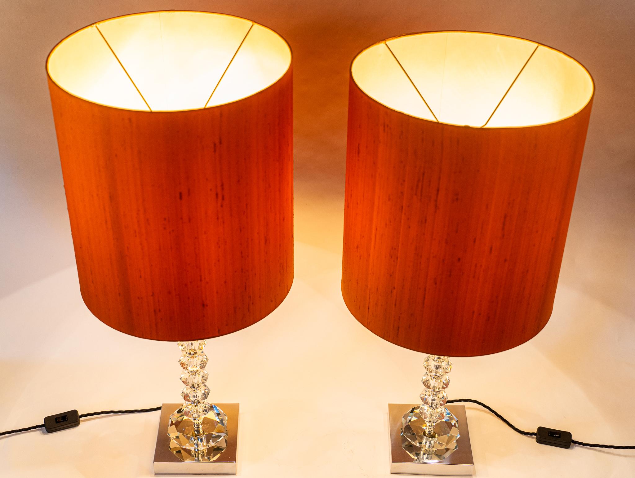 Two Bakalowits Table Lamps with Huge Faceted Diamond Crystals, Austria, 1970s For Sale 11