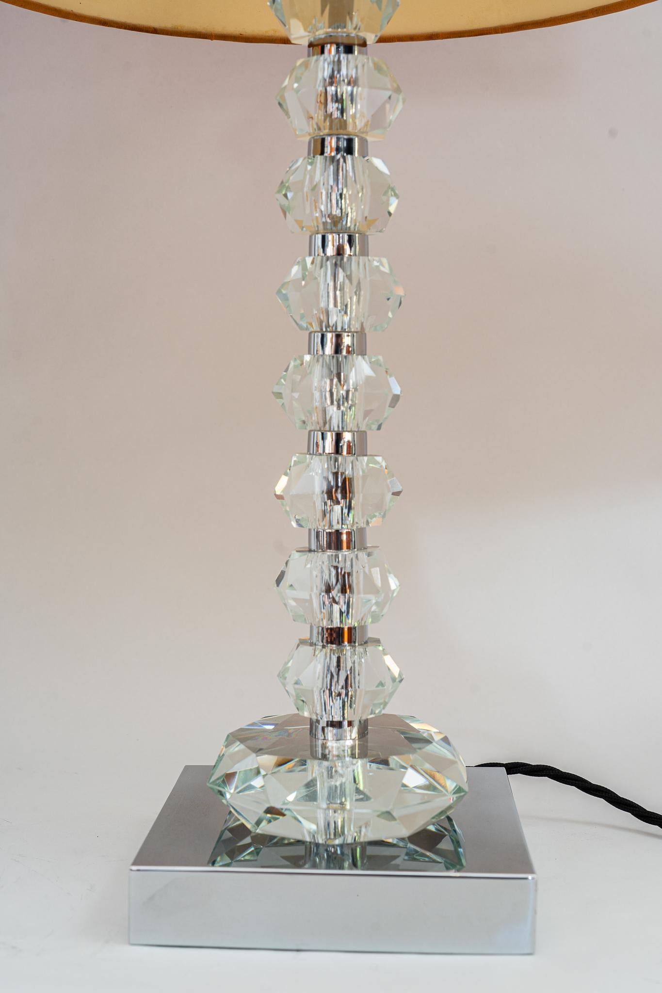 Mid-Century Modern Two Bakalowits Table Lamps with Huge Faceted Diamond Crystals, Austria, 1970s For Sale