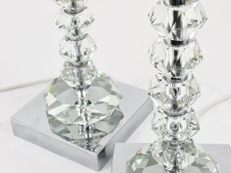 20th Century Two Bakalowits Table Lamps with Huge Faceted Diamond Crystals, Austria, 1970s For Sale