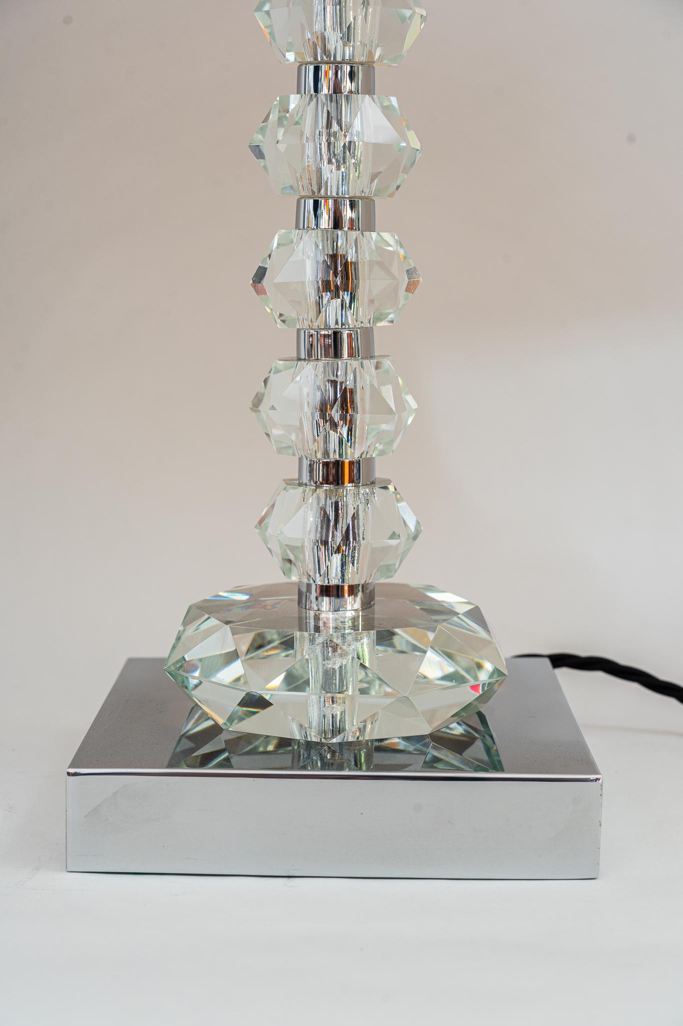 Fabric Two Bakalowits Table Lamps with Huge Faceted Diamond Crystals, Austria, 1970s For Sale