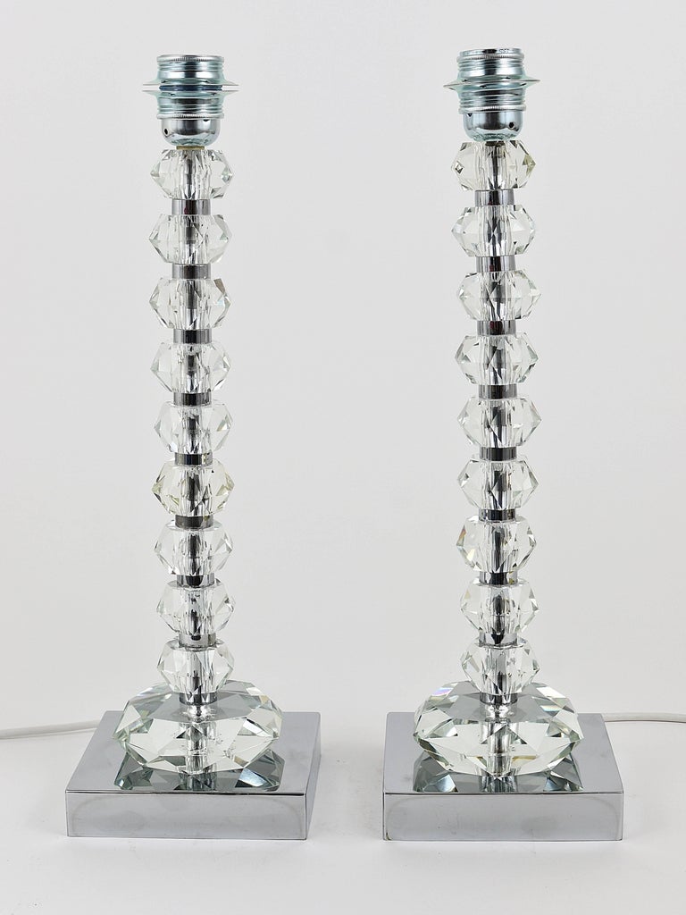 Two Bakalowits Table Lamps with Huge Faceted Diamond Crystals, Austria, 1970s For Sale 3