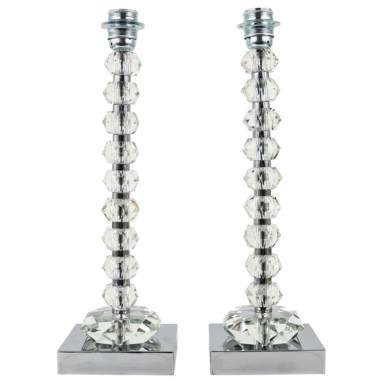 Two Bakalowits Table Lamps with Huge Faceted Diamond Crystals, Austria, 1970s For Sale