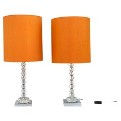 Two Bakalowits Table Lamps with Huge Faceted Diamond Crystals, Austria, 1970s