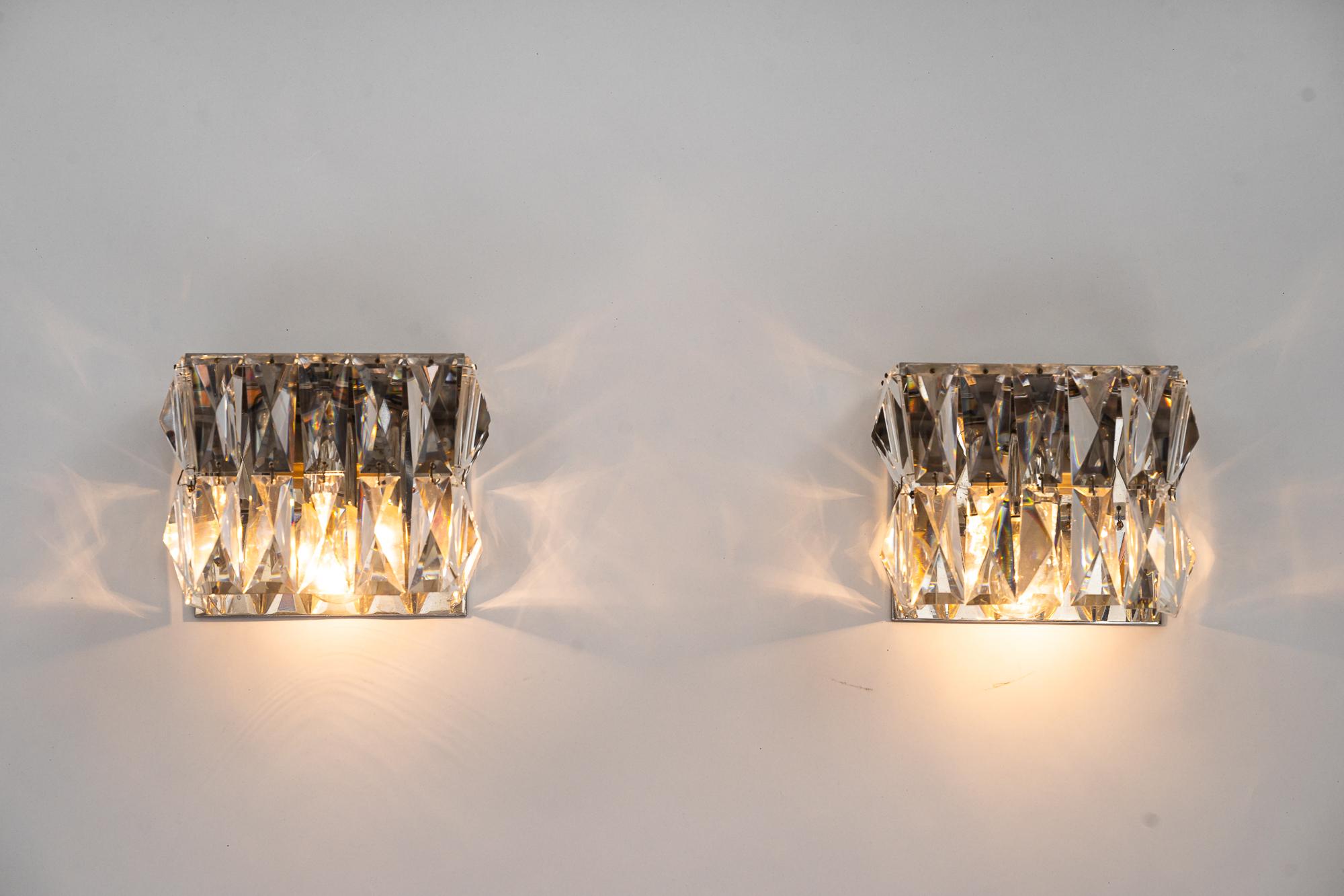 Cut Glass Two Bakalowits Wall Lamps Vienna Around 1950s For Sale