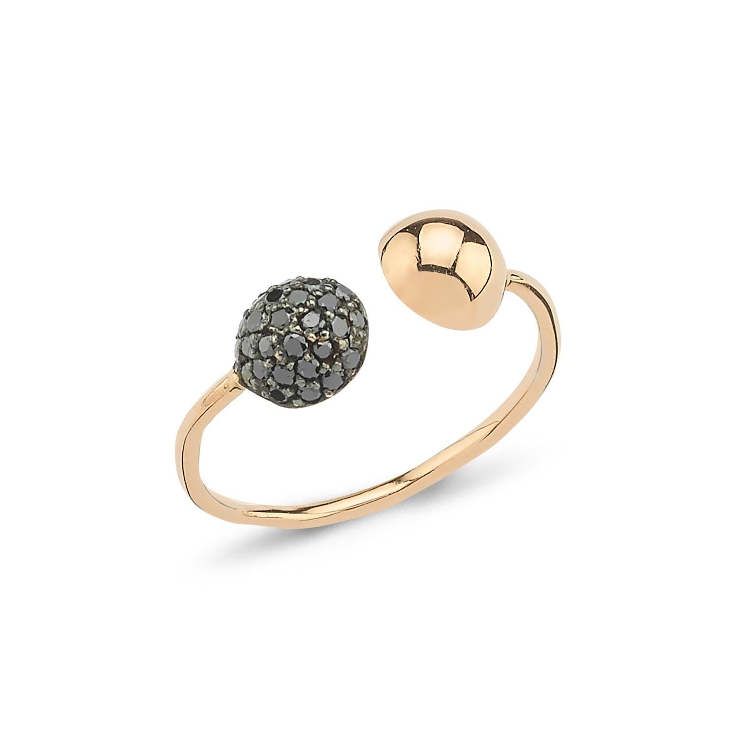 Two balls black diamond ring in rose gold with black diamond by Selda Jewellery

Additional Information:-
Collection: Waves Collection
14k Rose gold
0.1ct Black diamond