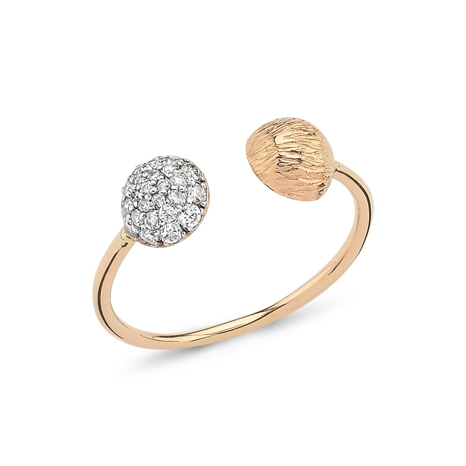 Modern Two Balls White Diamond Ring in Rose Gold with White Diamond For Sale