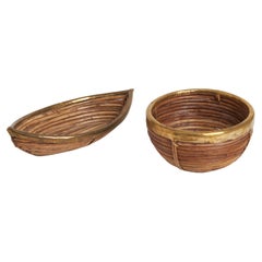 Two Bamboo and Brass Bowls