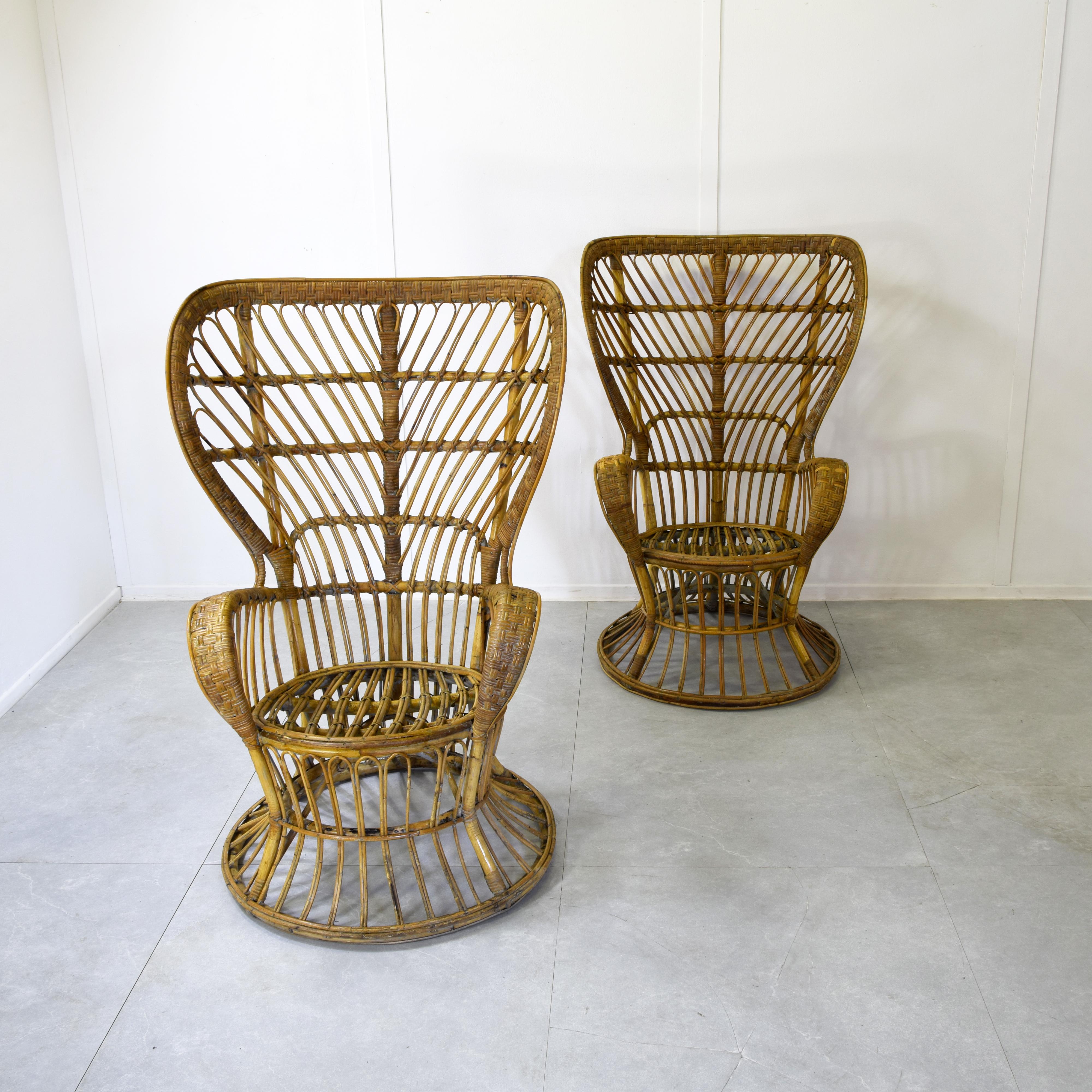 Mid-Century moderno Two bamboo chair by Gio Ponti and Lio Carminati for Conte Biancamano transatlant in vendita