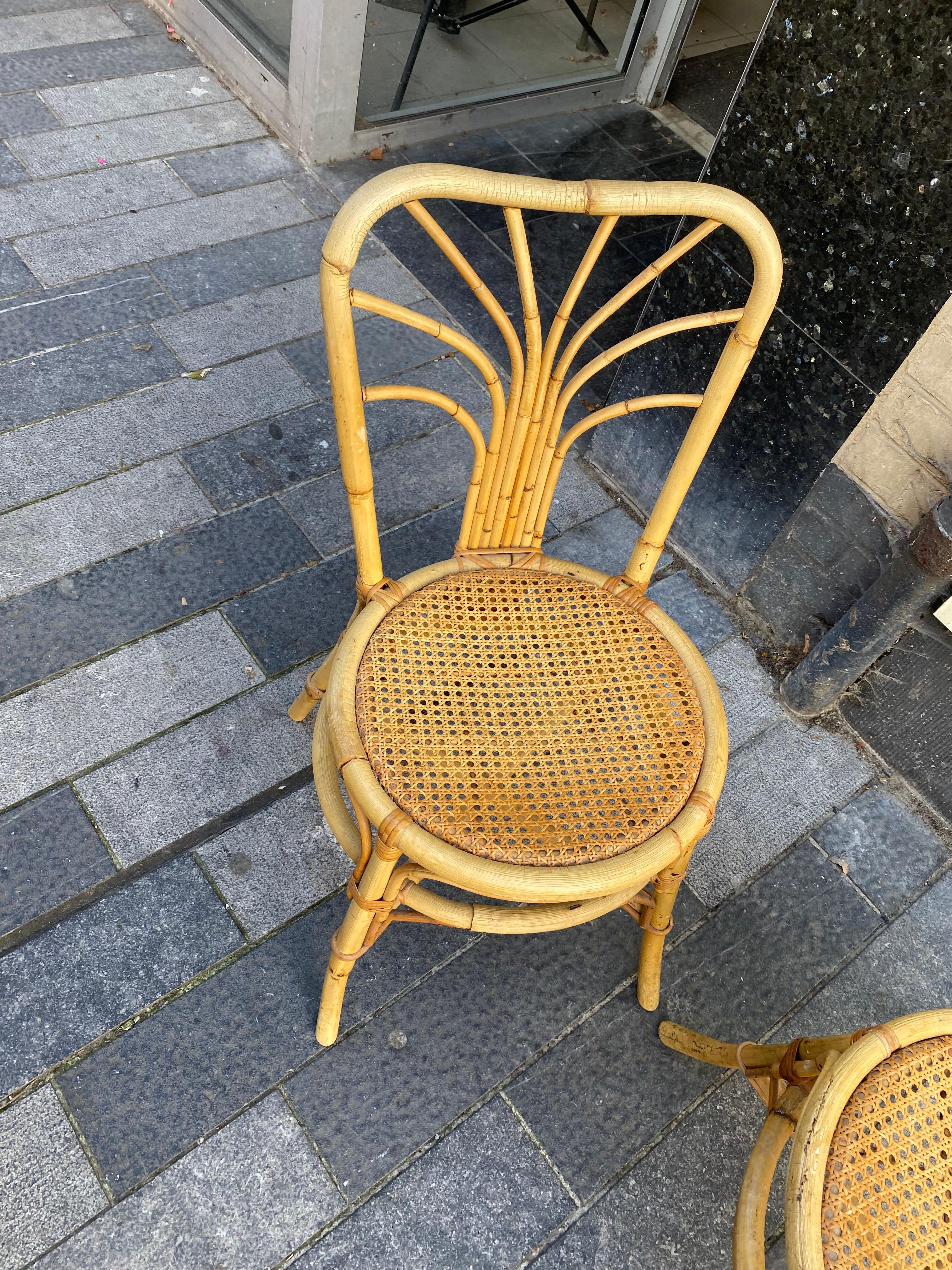 French Two Bamboo Chairs, circa 1960 For Sale