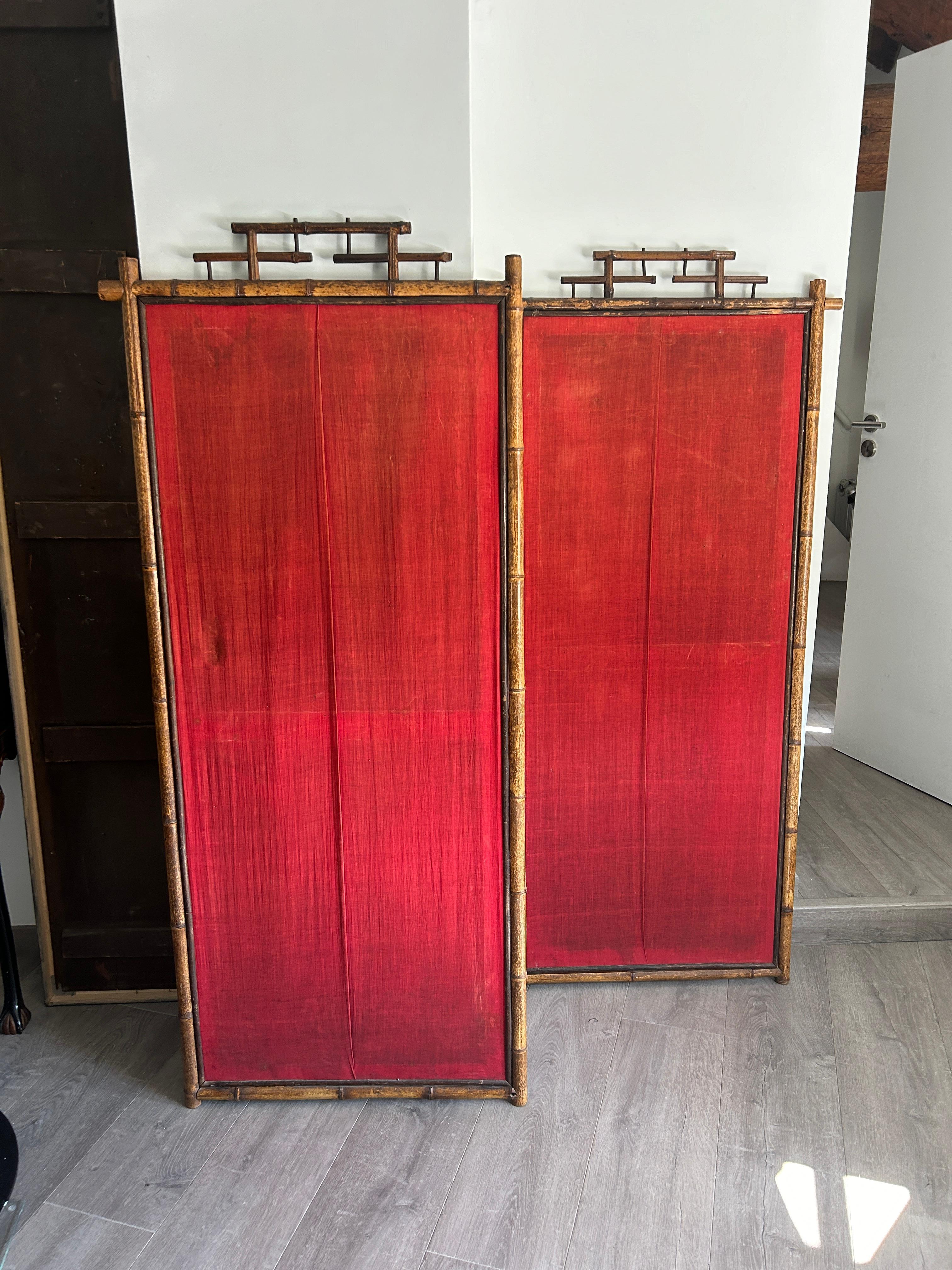 Chinoiseries Deux panneaux de bambou en vente
