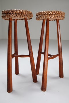 Two Bar Stools by Adrien Audoux & Frida Minet, France, 1950s