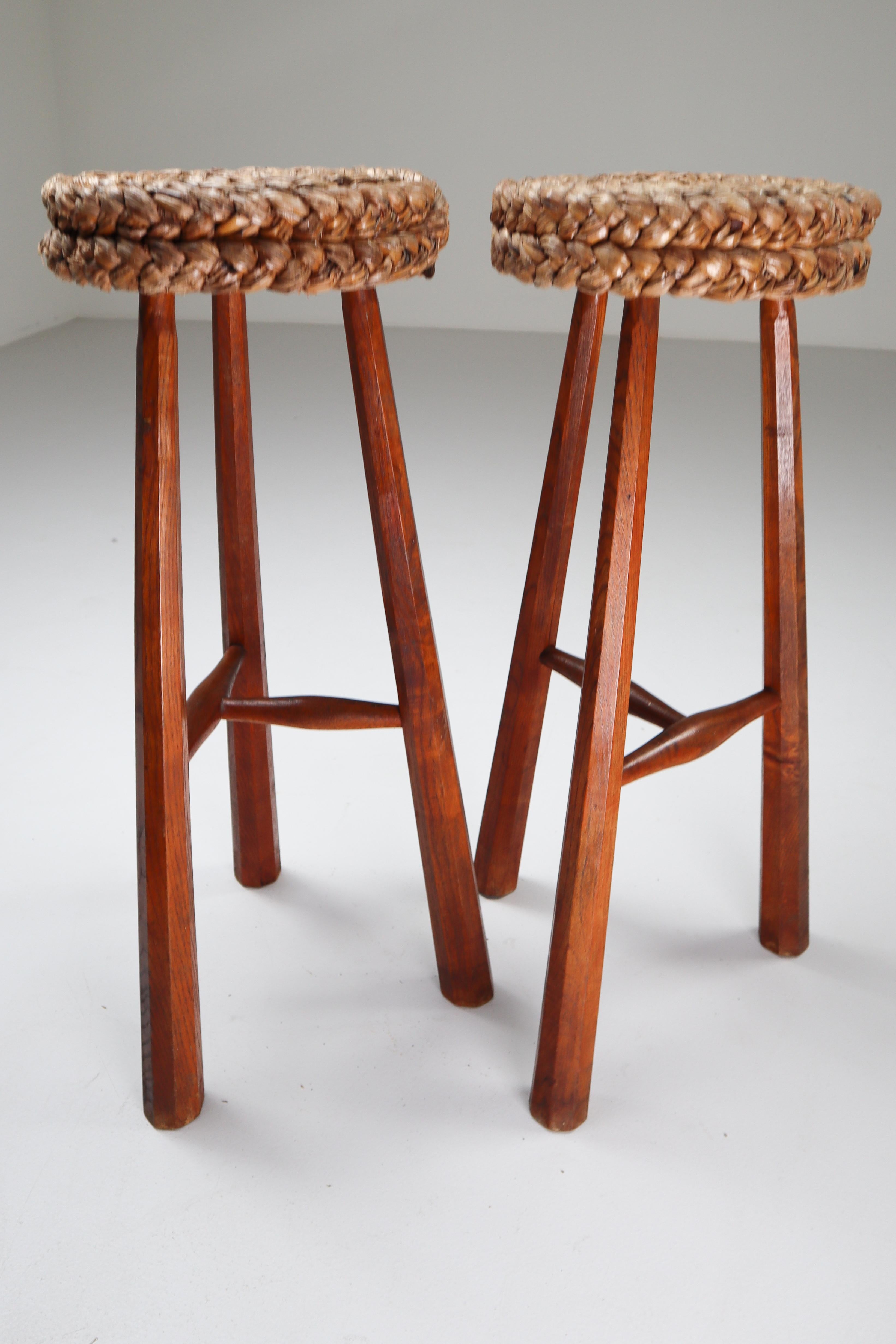 Mid-Century Modern Two Bar Stools by Adrien Audoux & Frida Minet, France, 1950s
