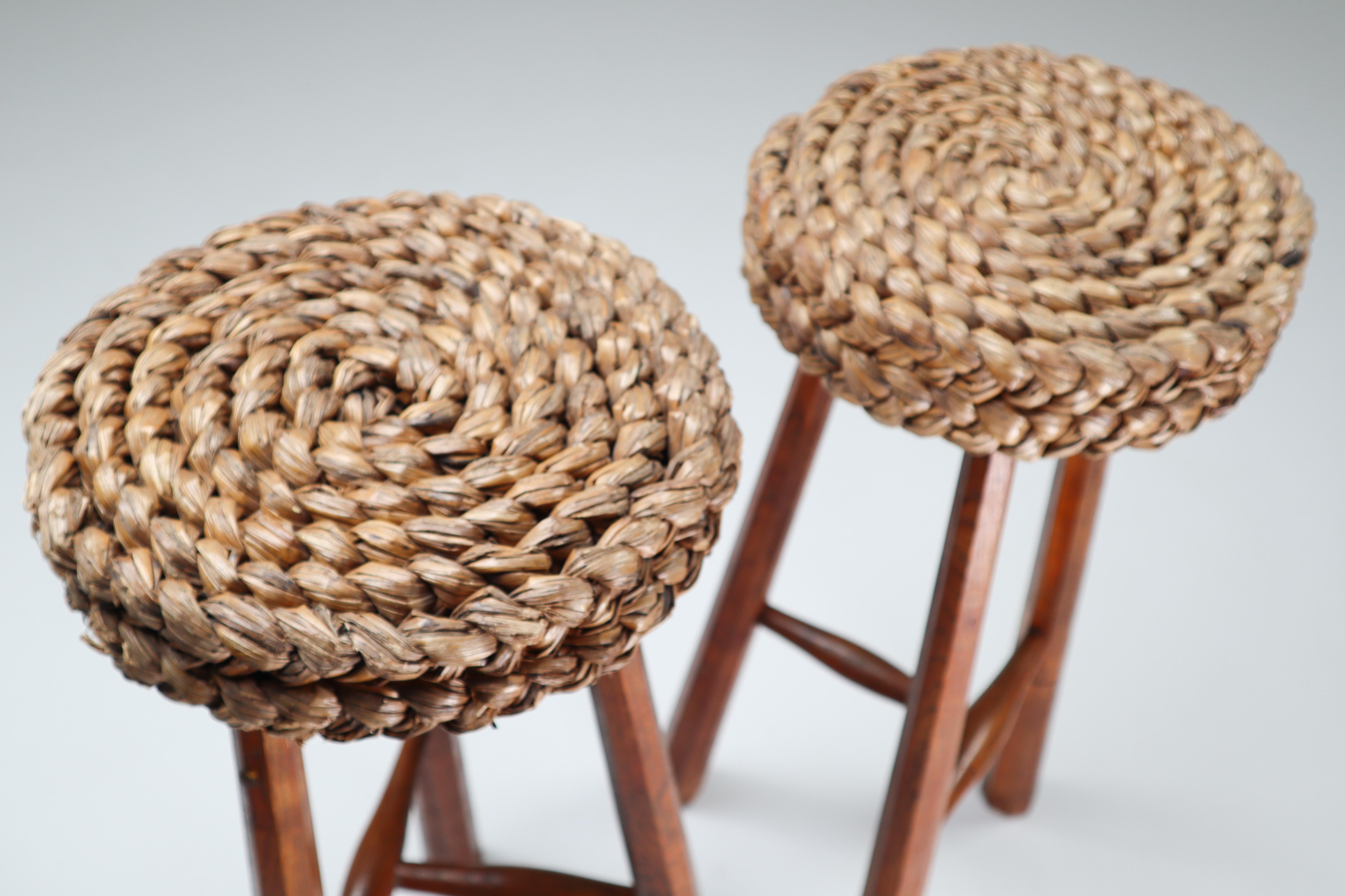 French Two Bar Stools by Adrien Audoux & Frida Minet, France, 1950s