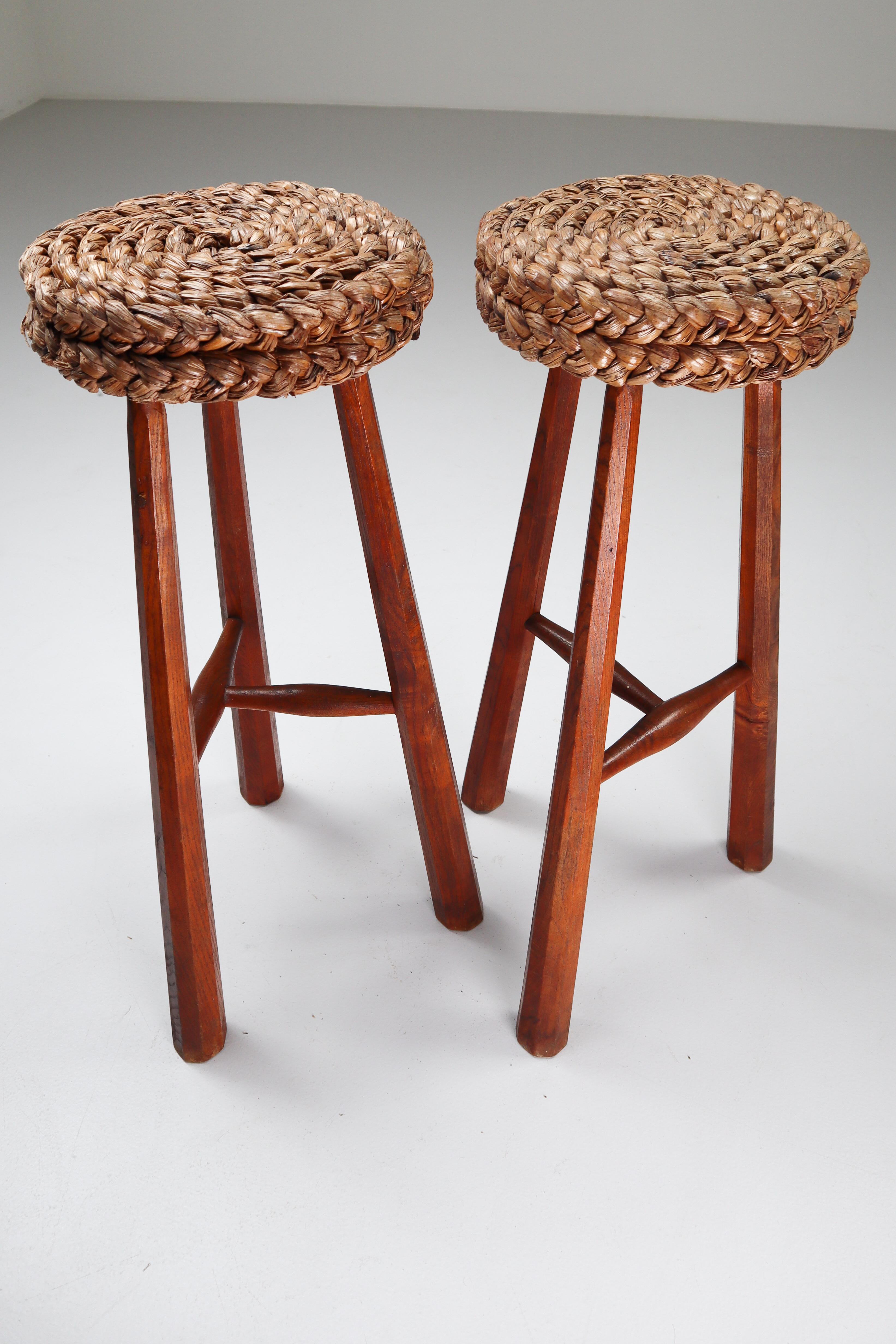 Two Bar Stools by Adrien Audoux & Frida Minet, France, 1950s In Good Condition In Almelo, NL