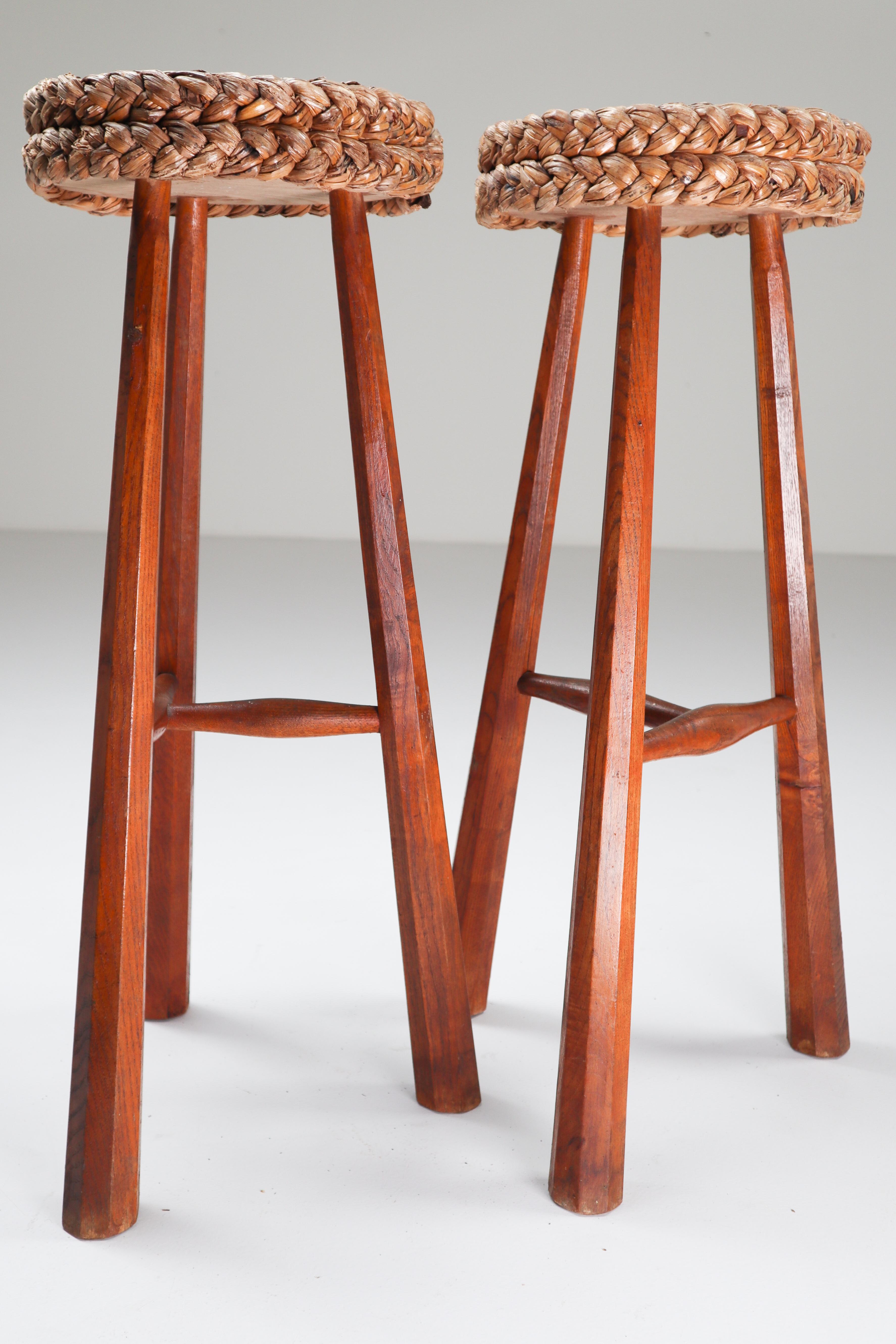 20th Century Two Bar Stools by Adrien Audoux & Frida Minet, France, 1950s
