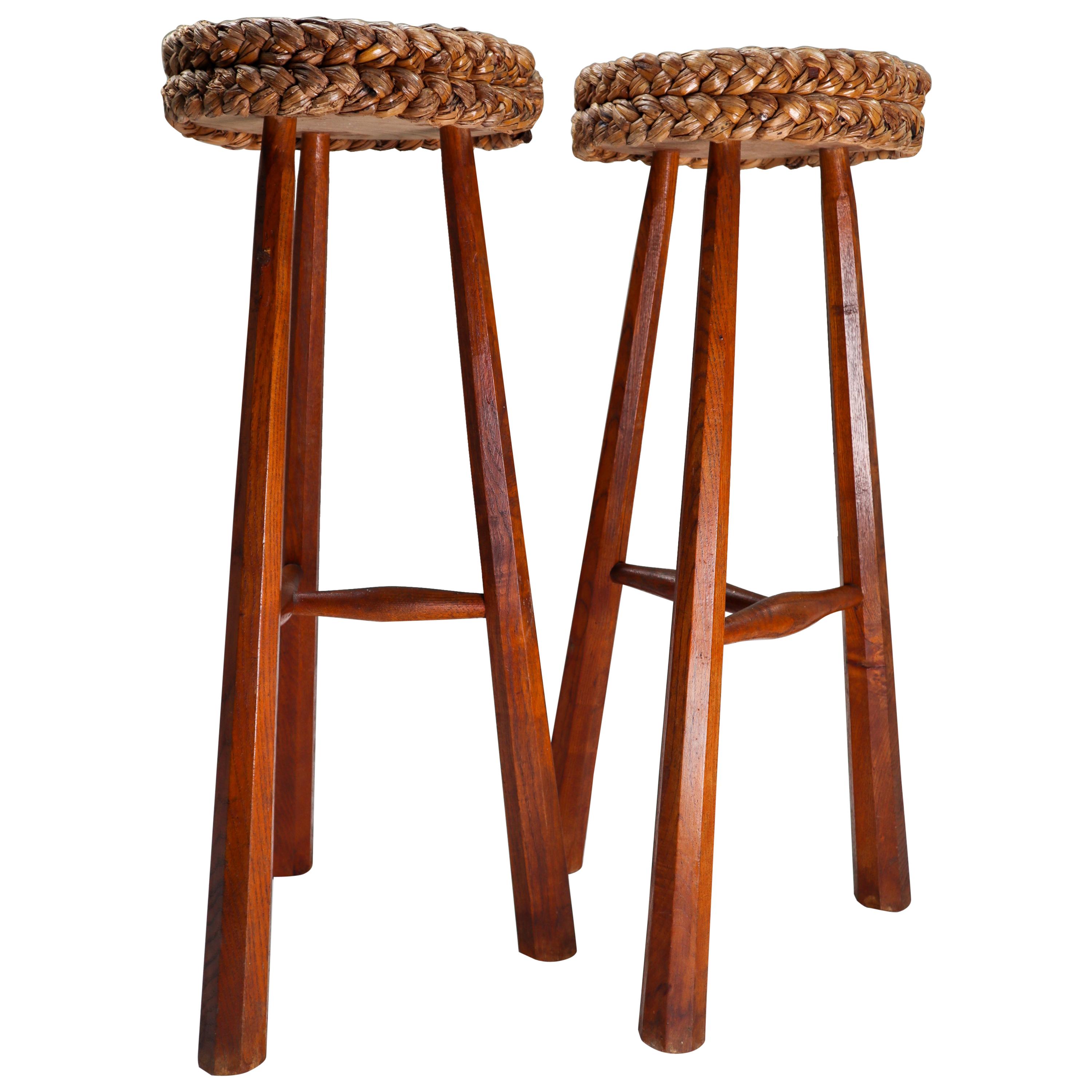 Two Bar Stools by Adrien Audoux & Frida Minet, France, 1950s