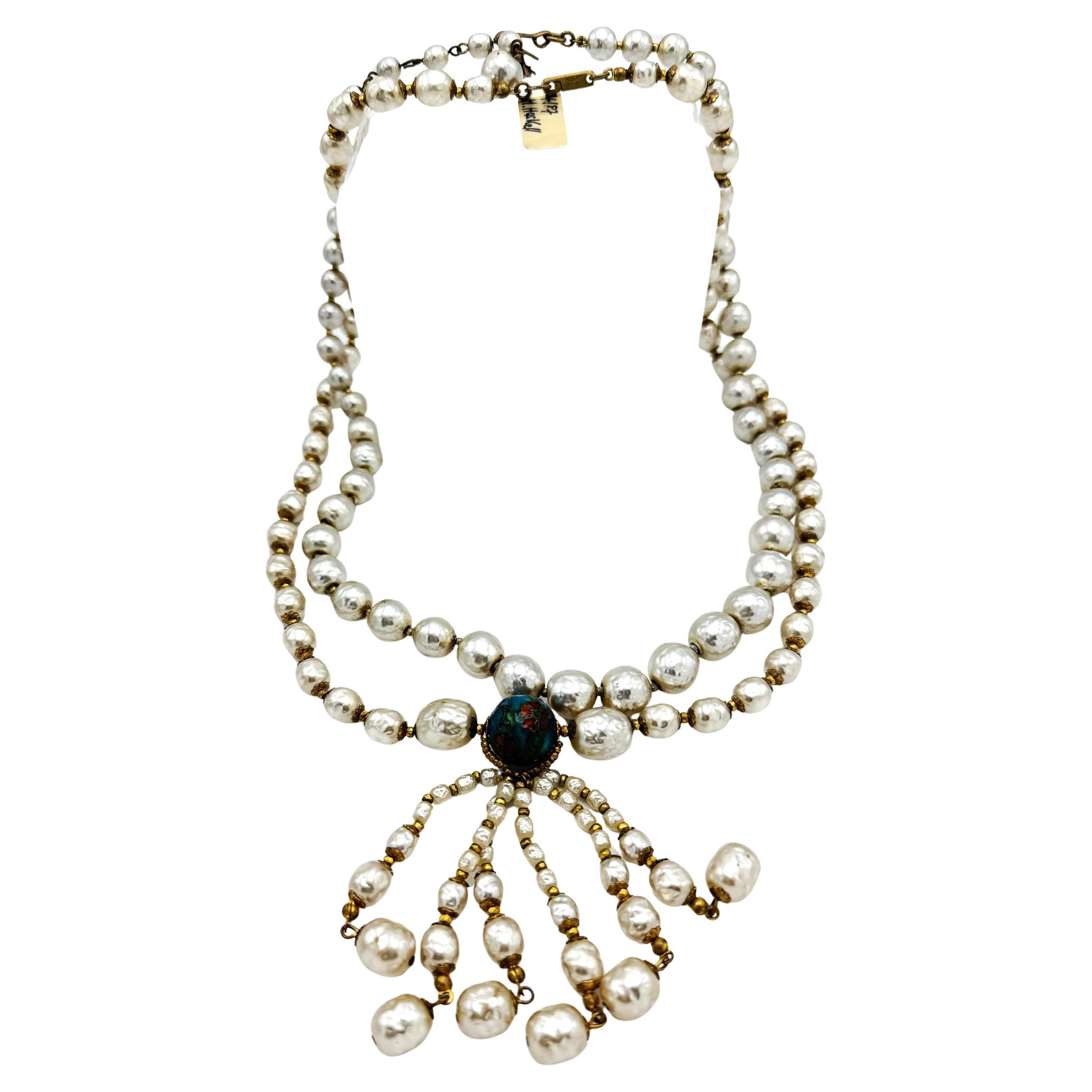 Two baroque pearl necklaces by Miriam Haskell US from the 1950s one with tassels en vente