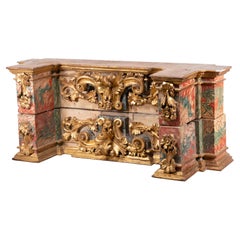 Two bases. Carved and polychrome wood. Spanish school, 18th century.