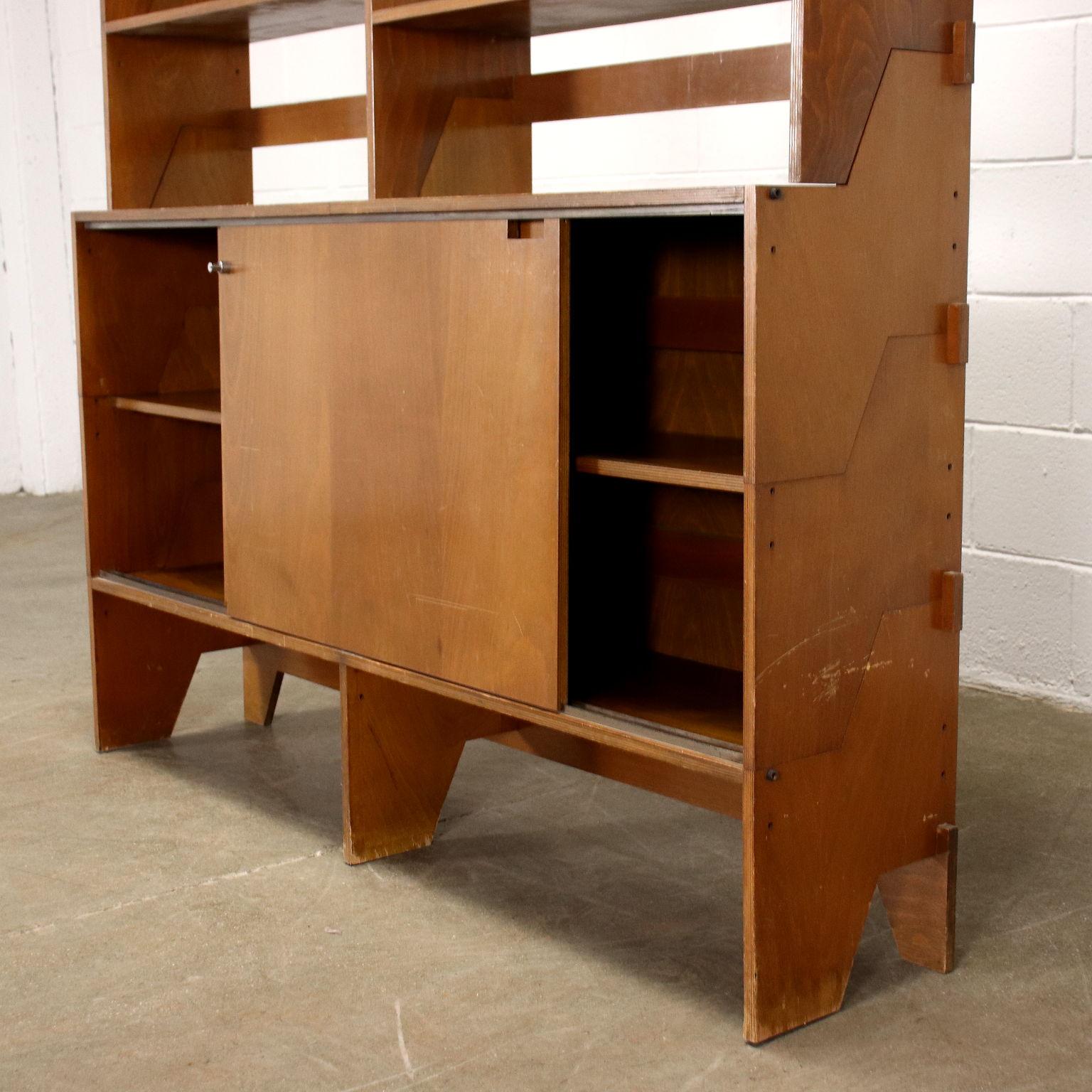 Italian Two-Bay Bookcase F54 by Mcselvini Stained Wood Italy 1960s