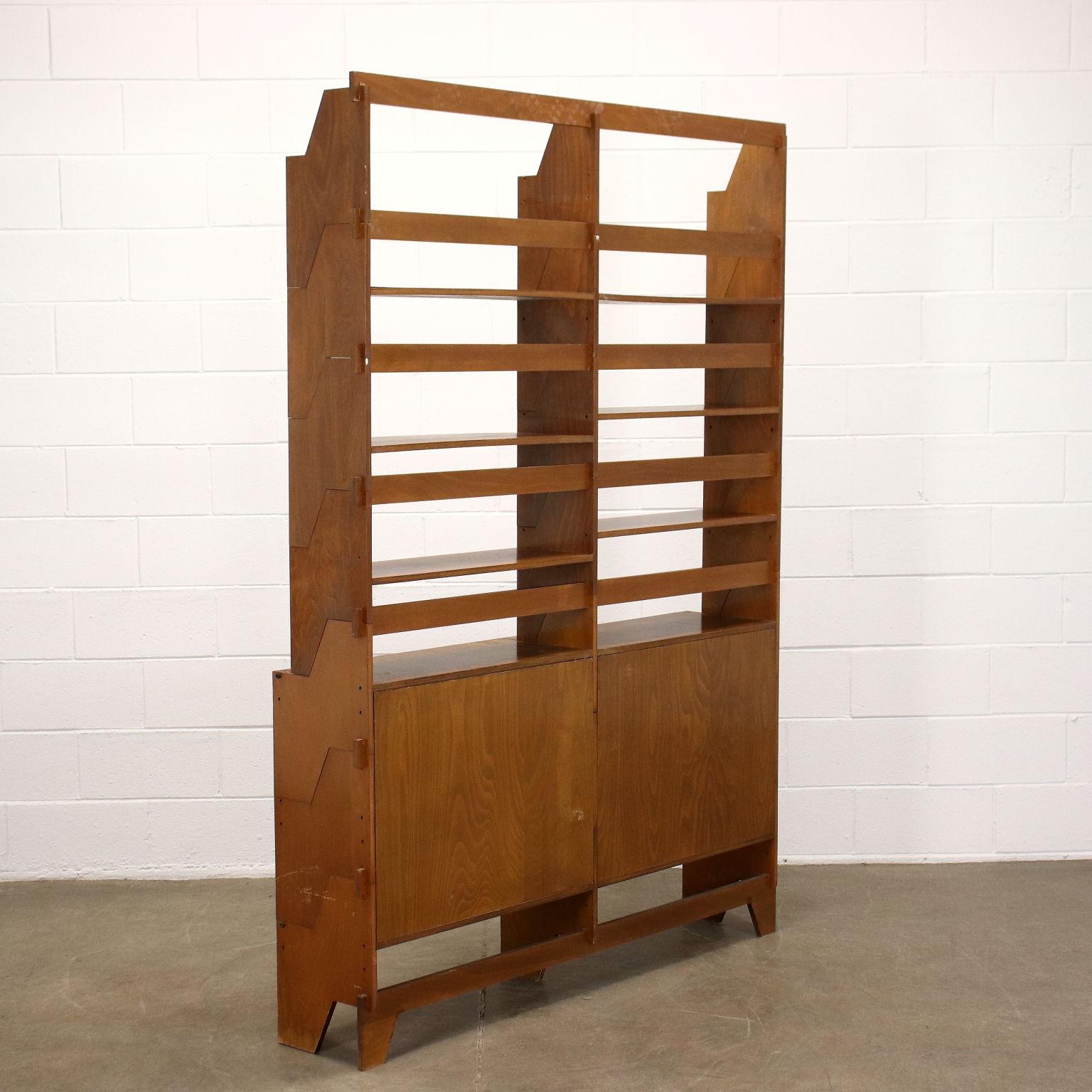 Two-Bay Bookcase F54 by Mcselvini Stained Wood Italy 1960s 3