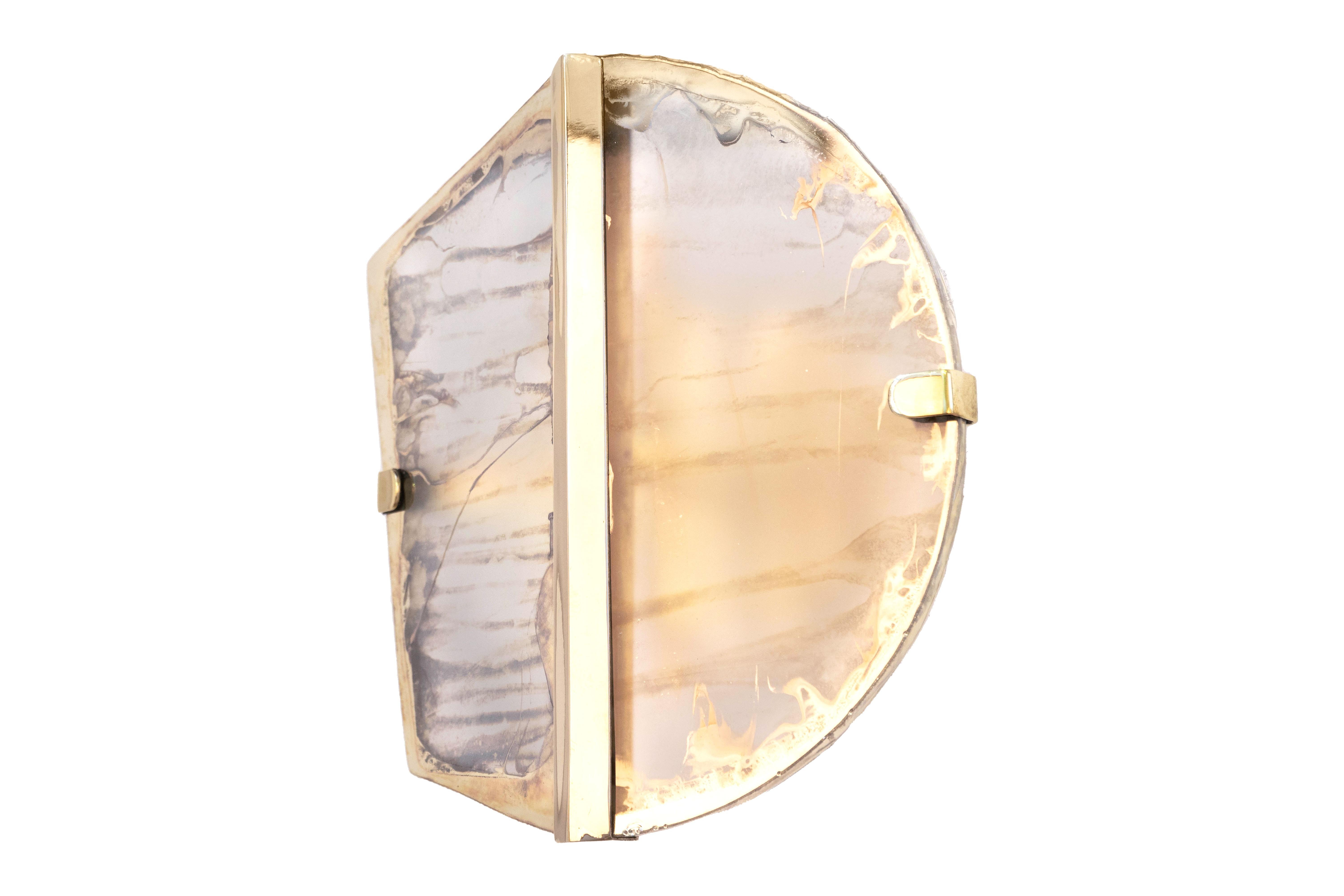 Italian “Two Be” Contemporary Wall Sconce, Art Silvered Glass SATIN , Cast Melted Brass For Sale