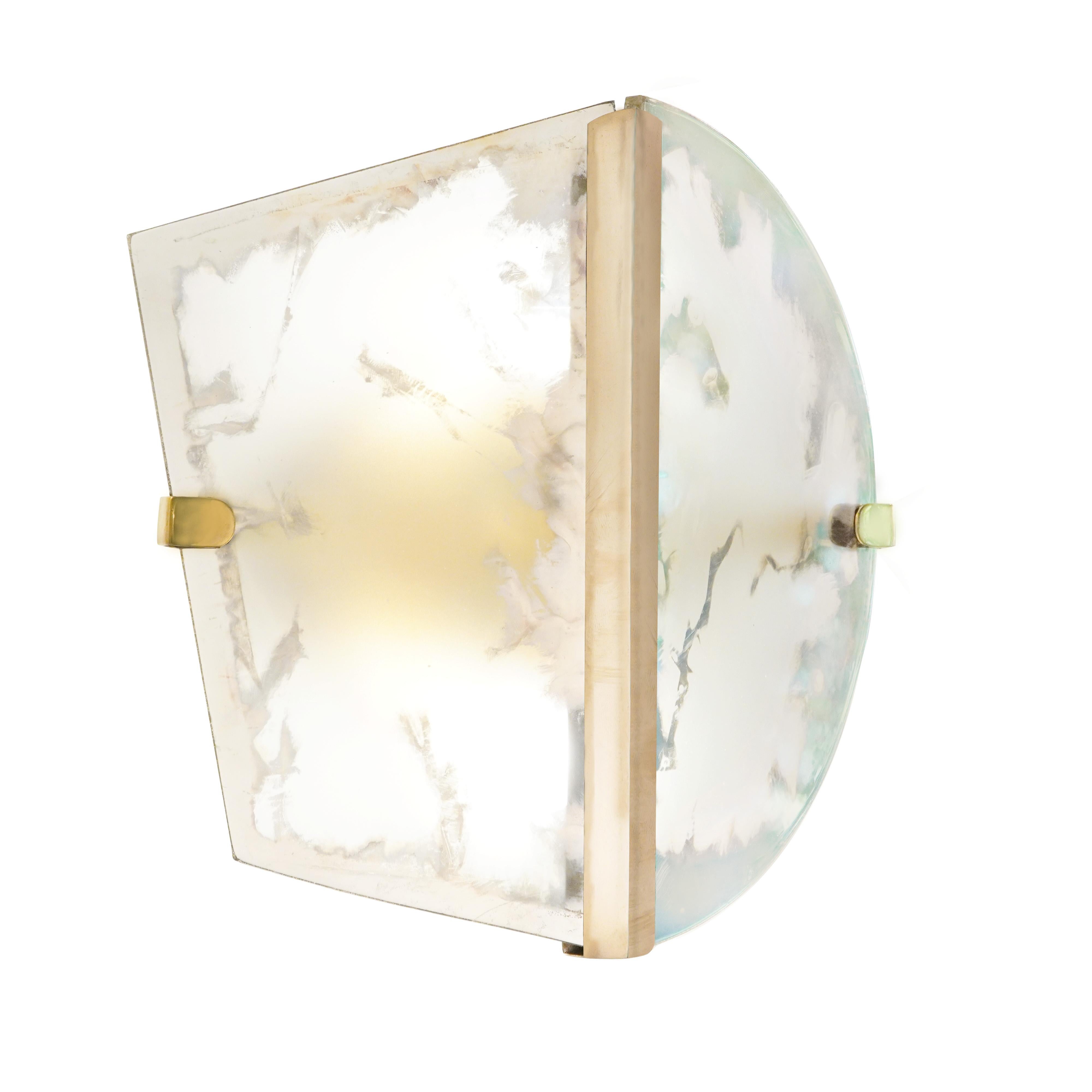 “Two Be” Contemporary Wall Sconce, Art Silvered Glass SATIN , Cast Melted Brass In New Condition For Sale In Pietrasanta, IT