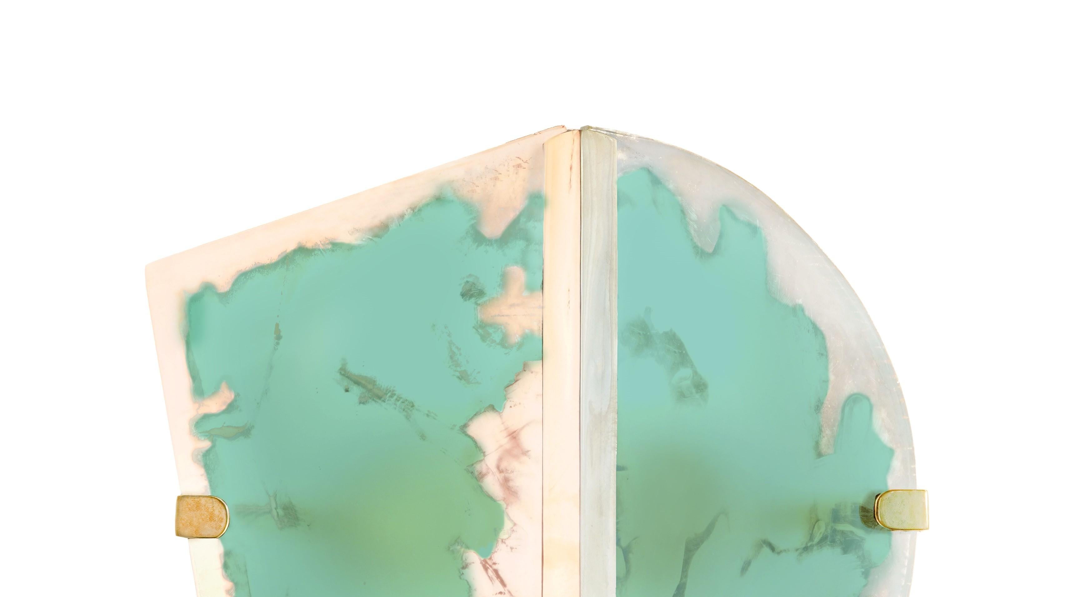 Moderne Deux Be Contemporary Appliques Murales, Verre d'Art Jade Argenté, Laiton Melté