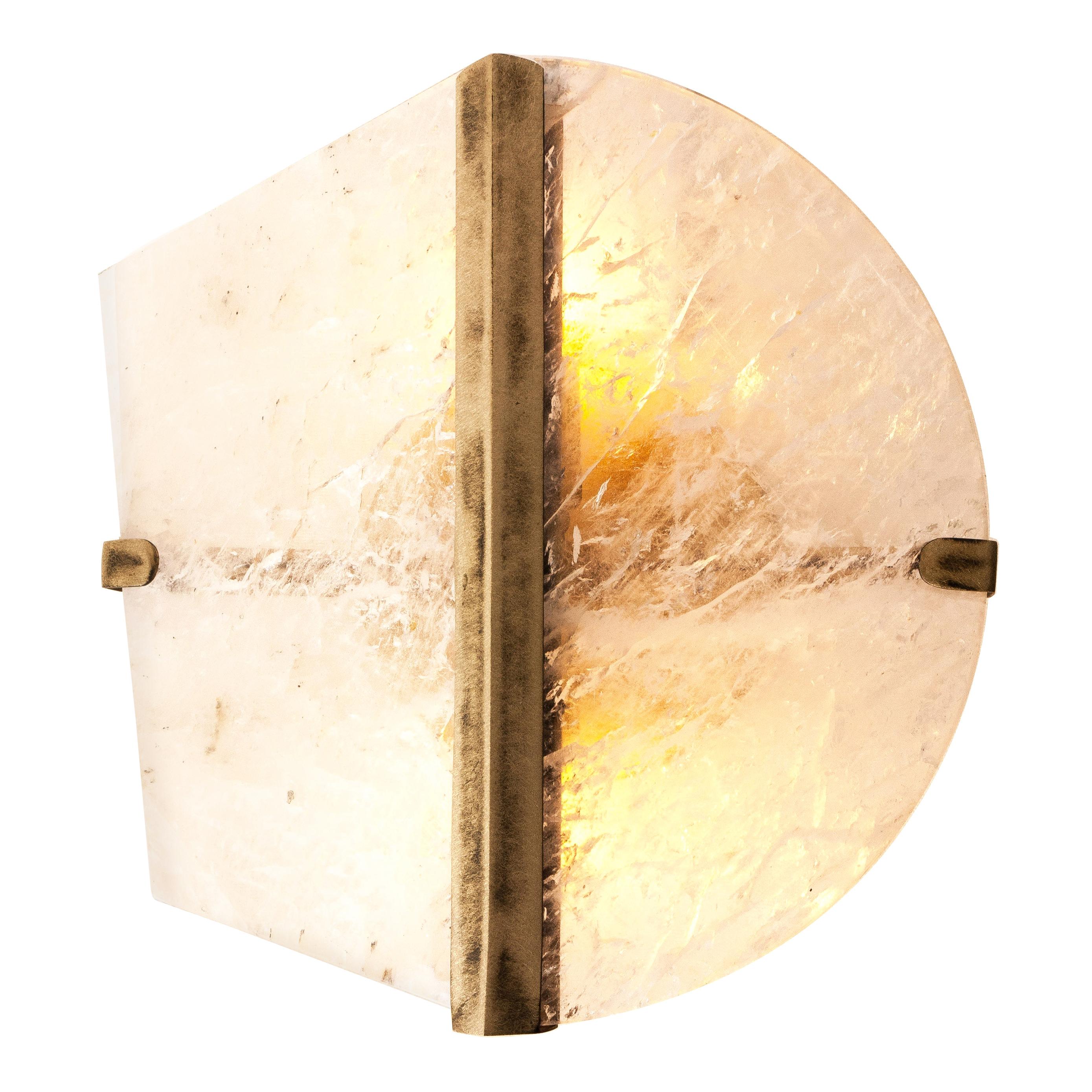 “Two Be” Contemporary Wall Sconce, Rock Crystal, Cast melted Brass  