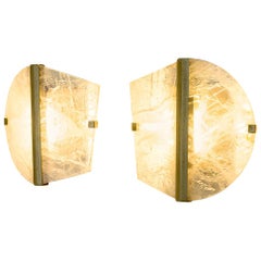 Deux Be Contemporary Appliques Murales, Cristal de roche, Laiton Moulé