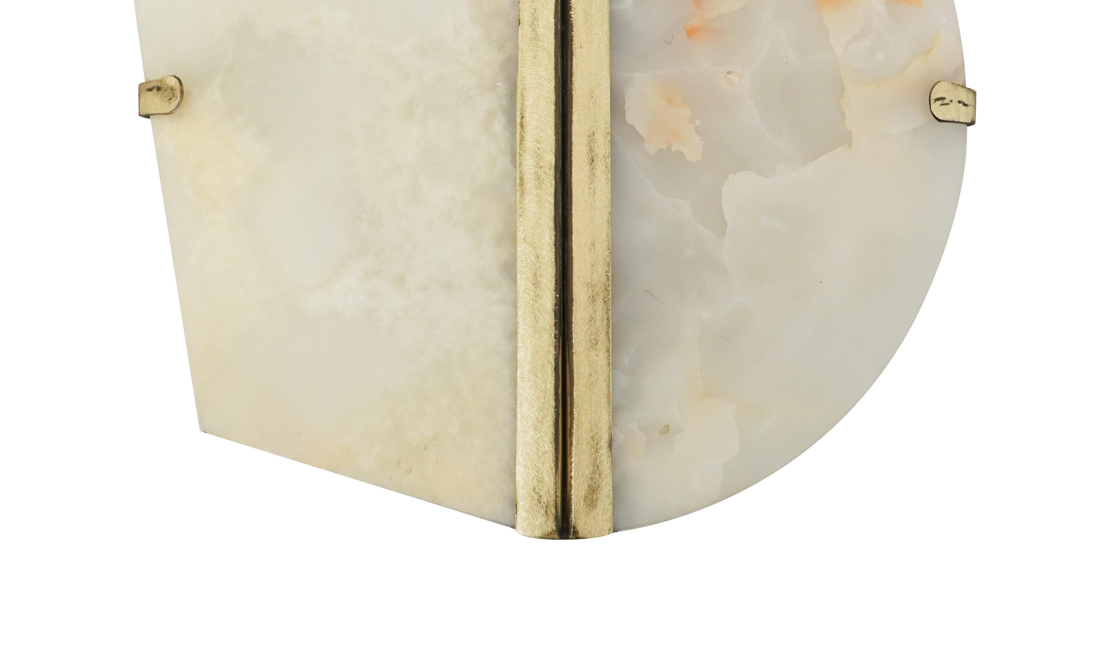 Italian “Two Be” Wall Lamp, Onyx Stone, Brass For Sale