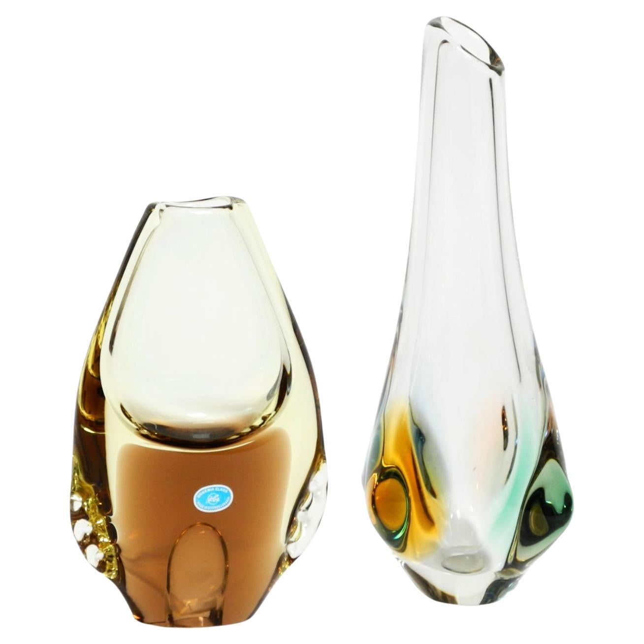 Two beautiful 1960s crystal glass vases by Miroslav Klinger for Bohemia Glass For Sale