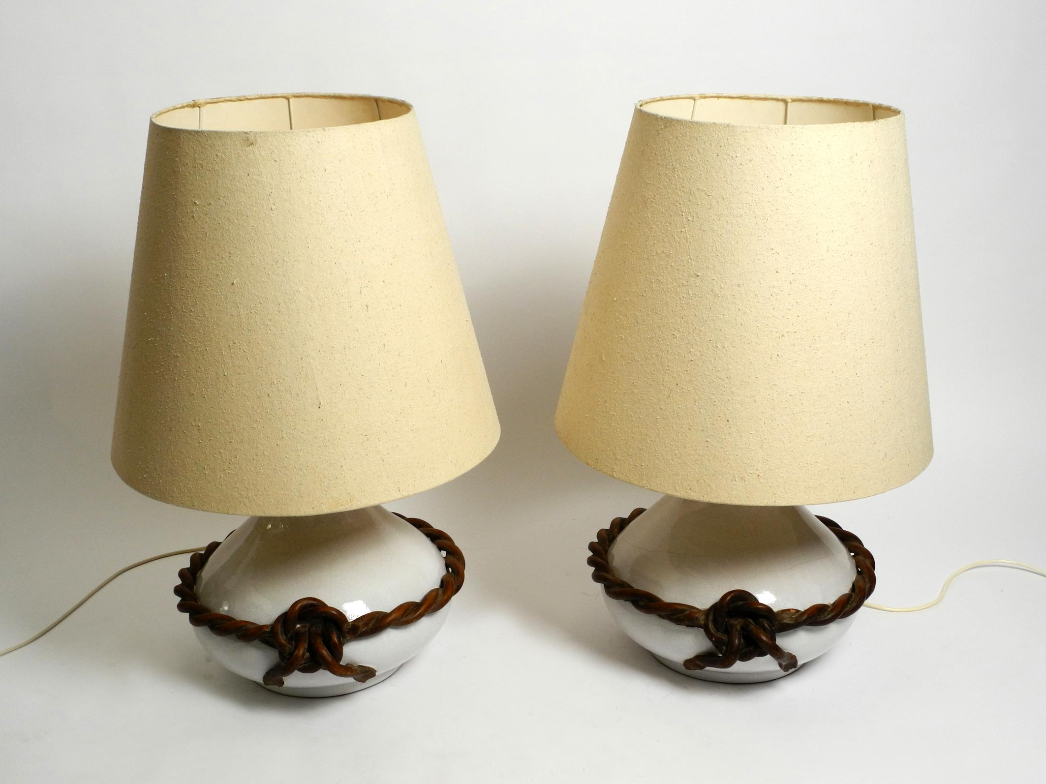 Mid-Century Modern Two Beautiful Giant Italian Mid Century White Ceramic Table Lamps For Sale