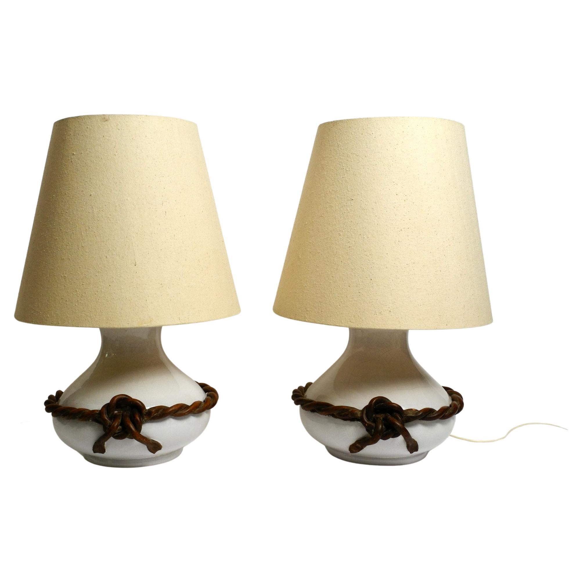 Two Beautiful Giant Italian Mid Century White Ceramic Table Lamps For Sale