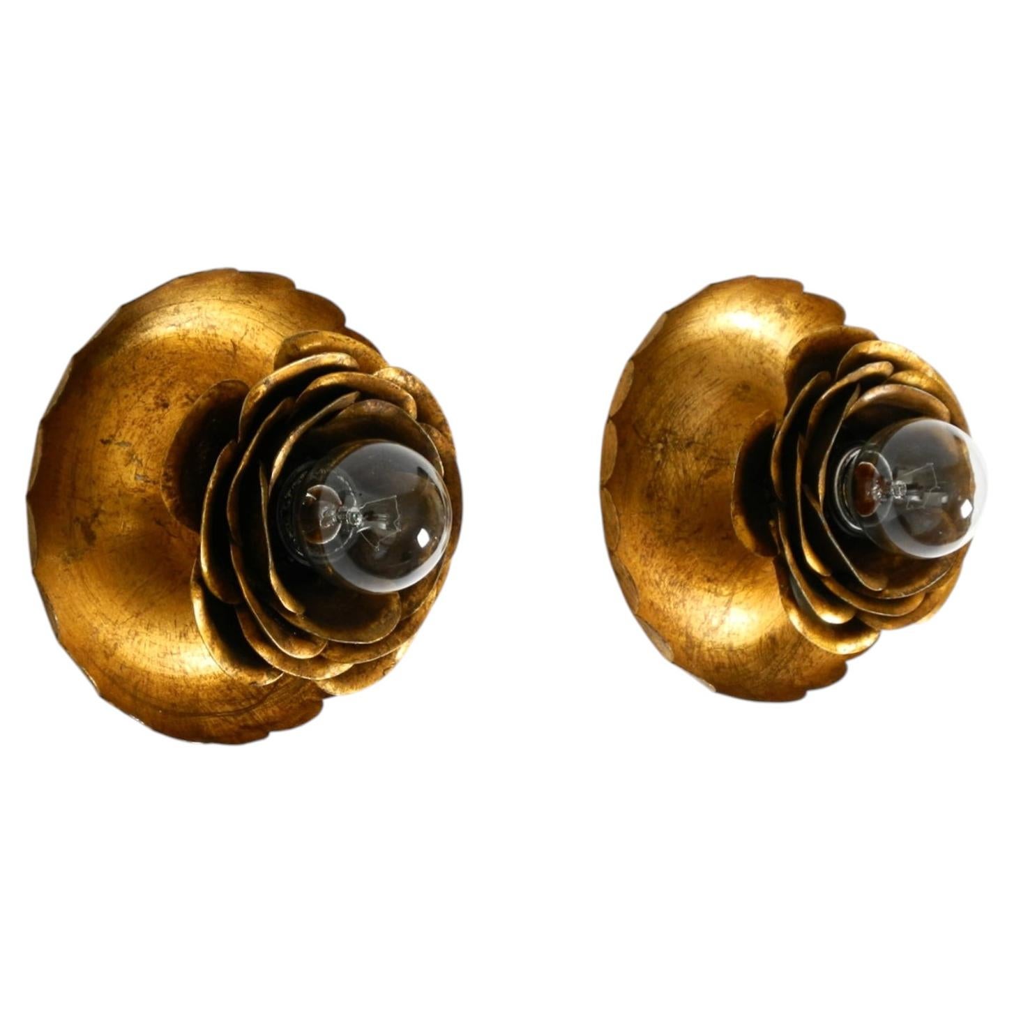 Two beautiful gilt "Water Lily" wall lamps by Banci Firenze, Italy 1960s For Sale