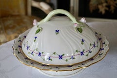 Two beautiful HEREND "Blue Garland" Vegetables Tureens on stand with branch hand